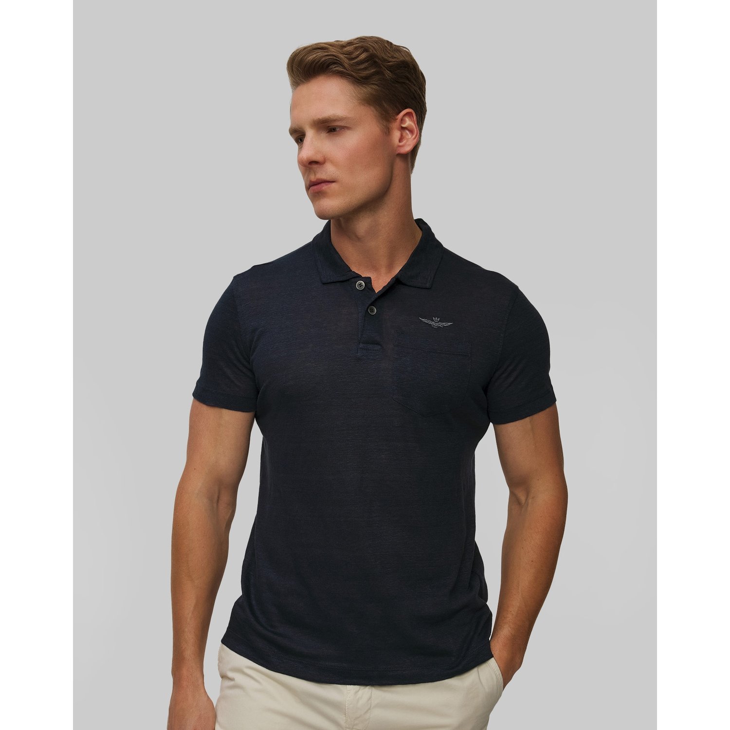 Granatowe Polo Lniane Męskie Aeronautica Militare