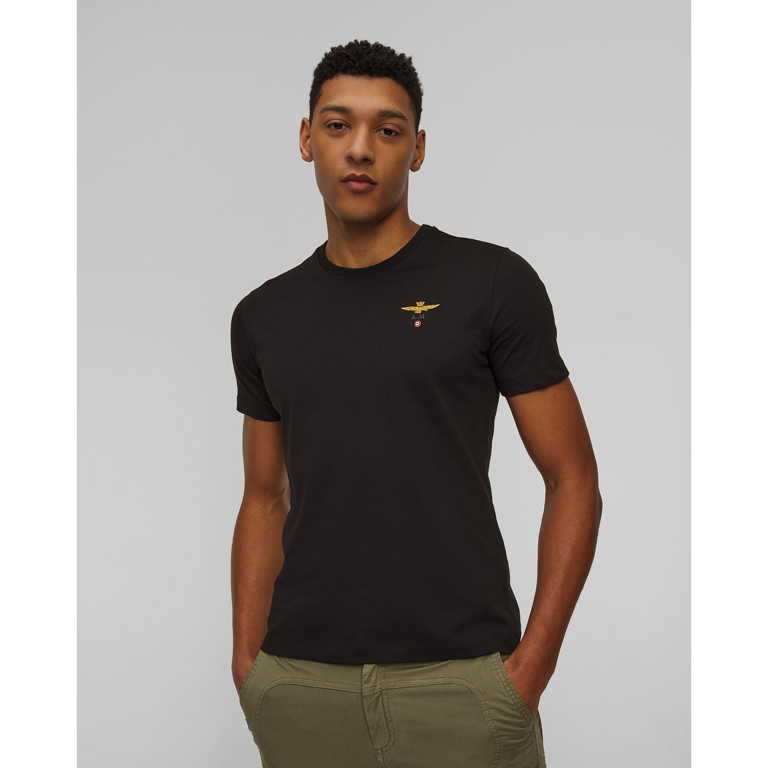 Czarny T-shirt Męski Aeronautica Militare