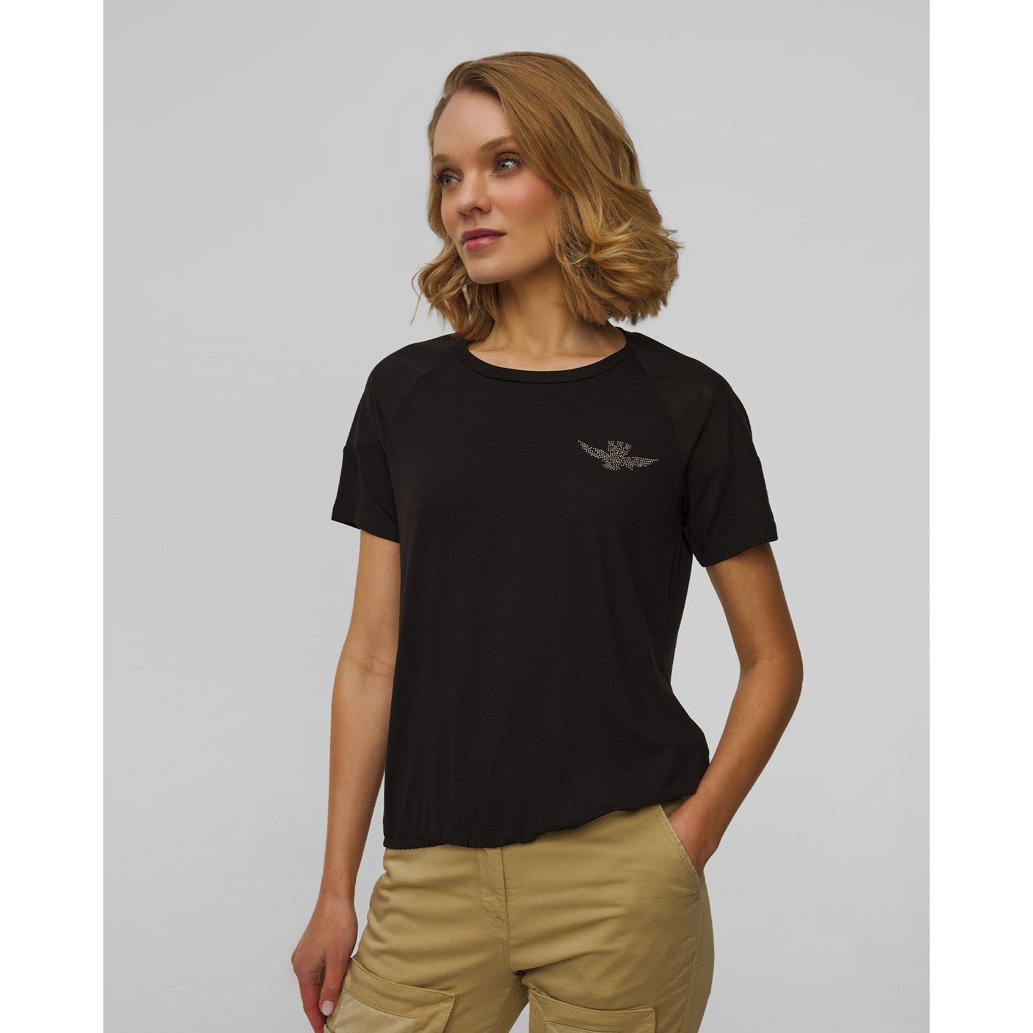 Czarny T-shirt Damski Aeronautica Militare