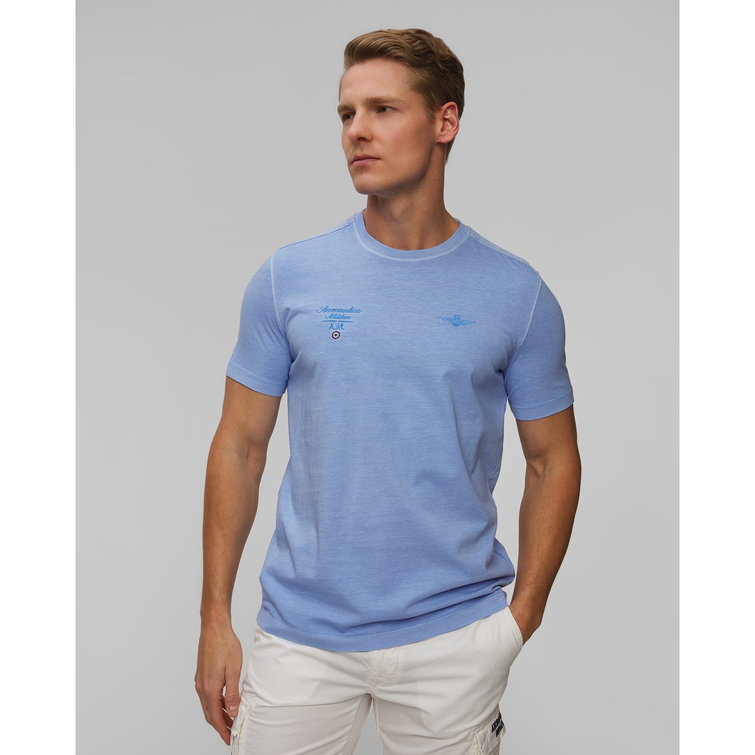 Niebieski T-shirt Męski Aeronautica Militare