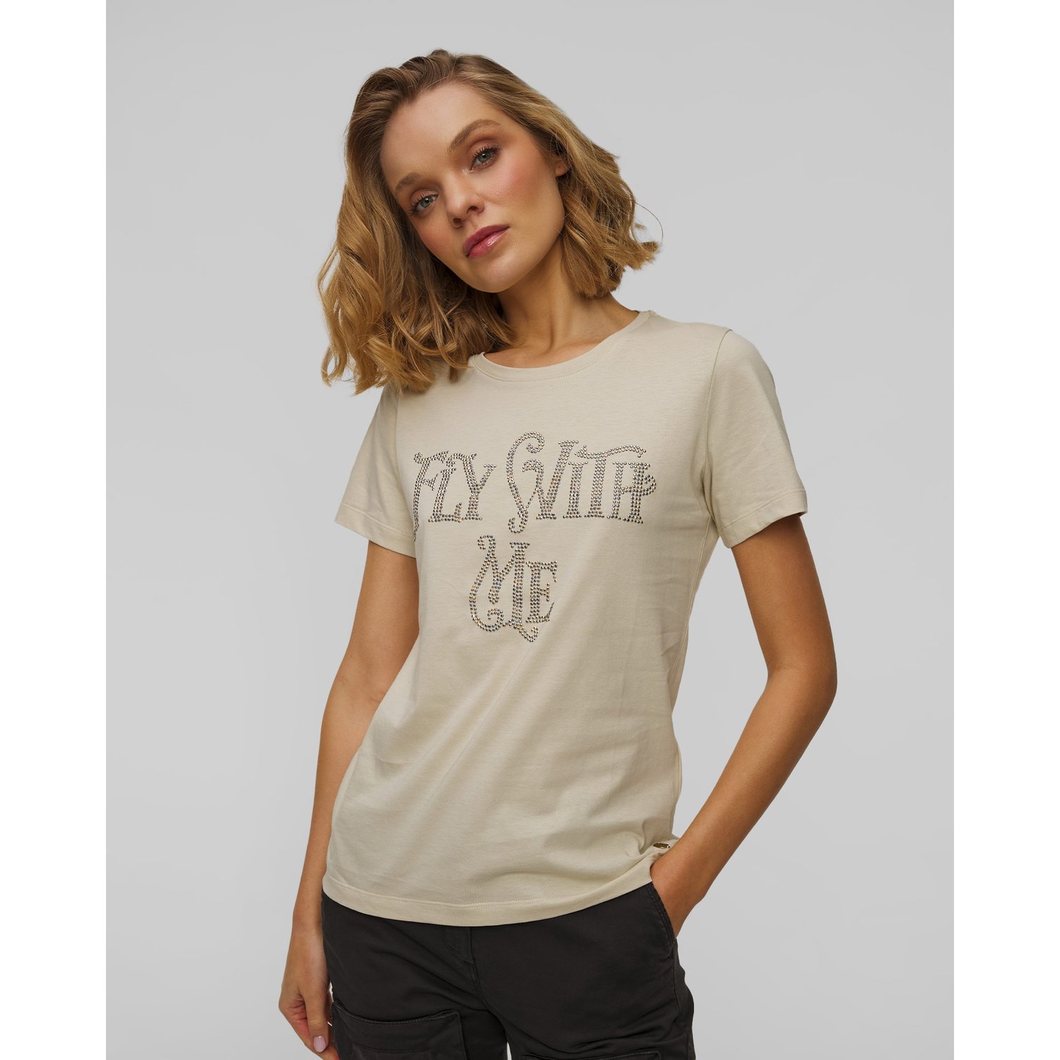 Beżowy T-shirt Damski Aeronautica Militare