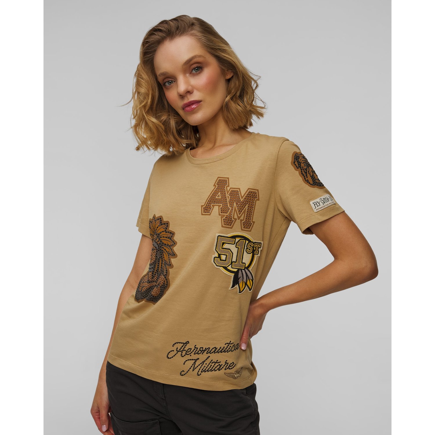 Brązowy T-shirt Damski Aeronautica Militare