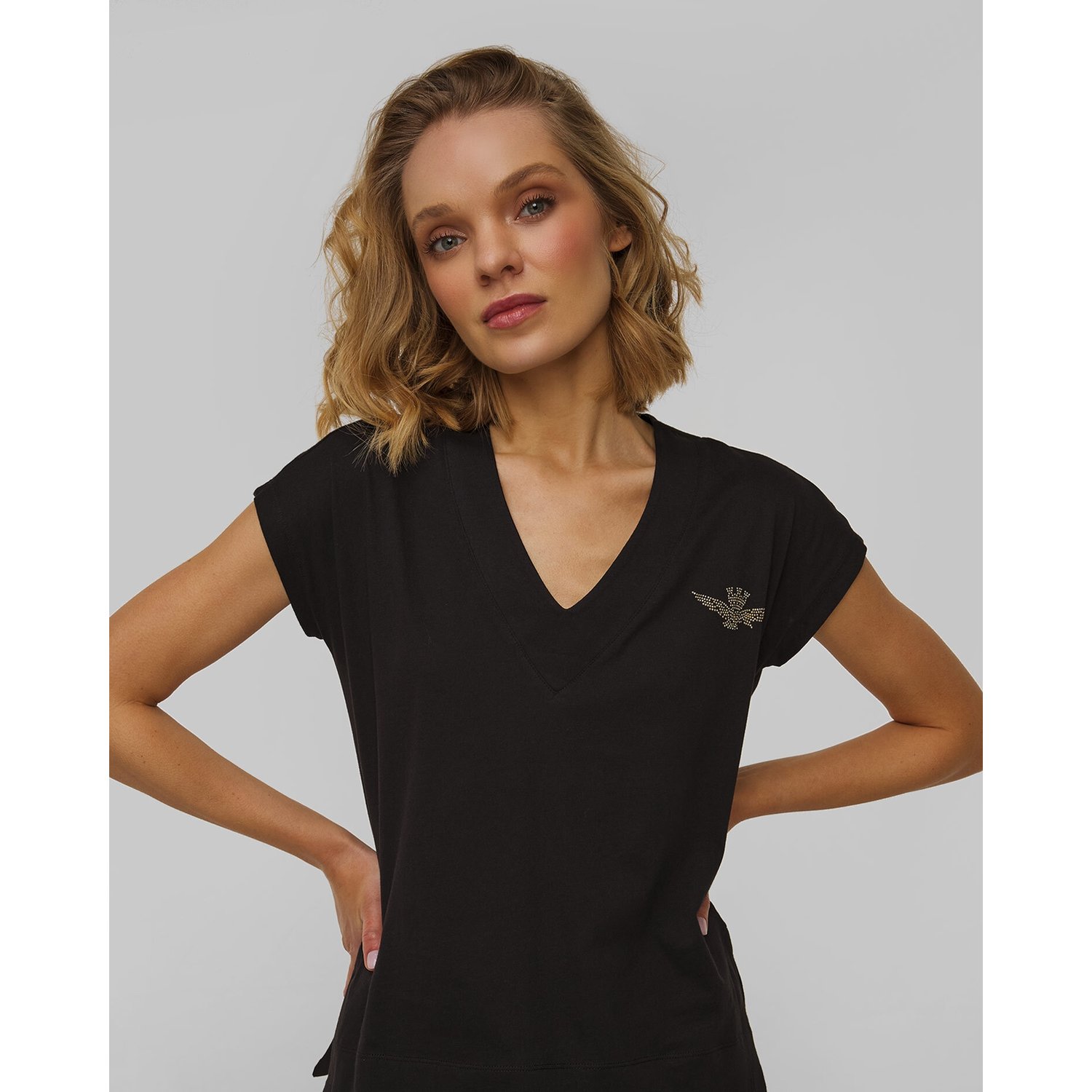 Czarny T-shirt Damski Aeronautica Militare
