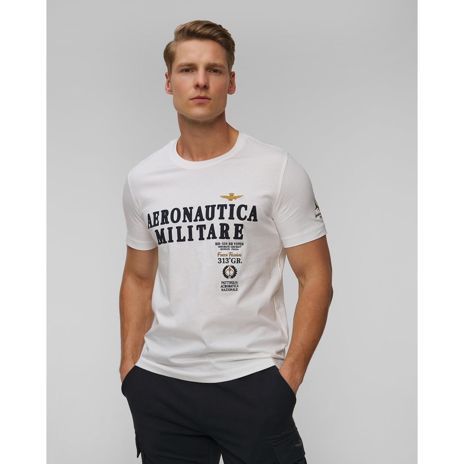 Biały T-shirt Męski Aeronautica Militare