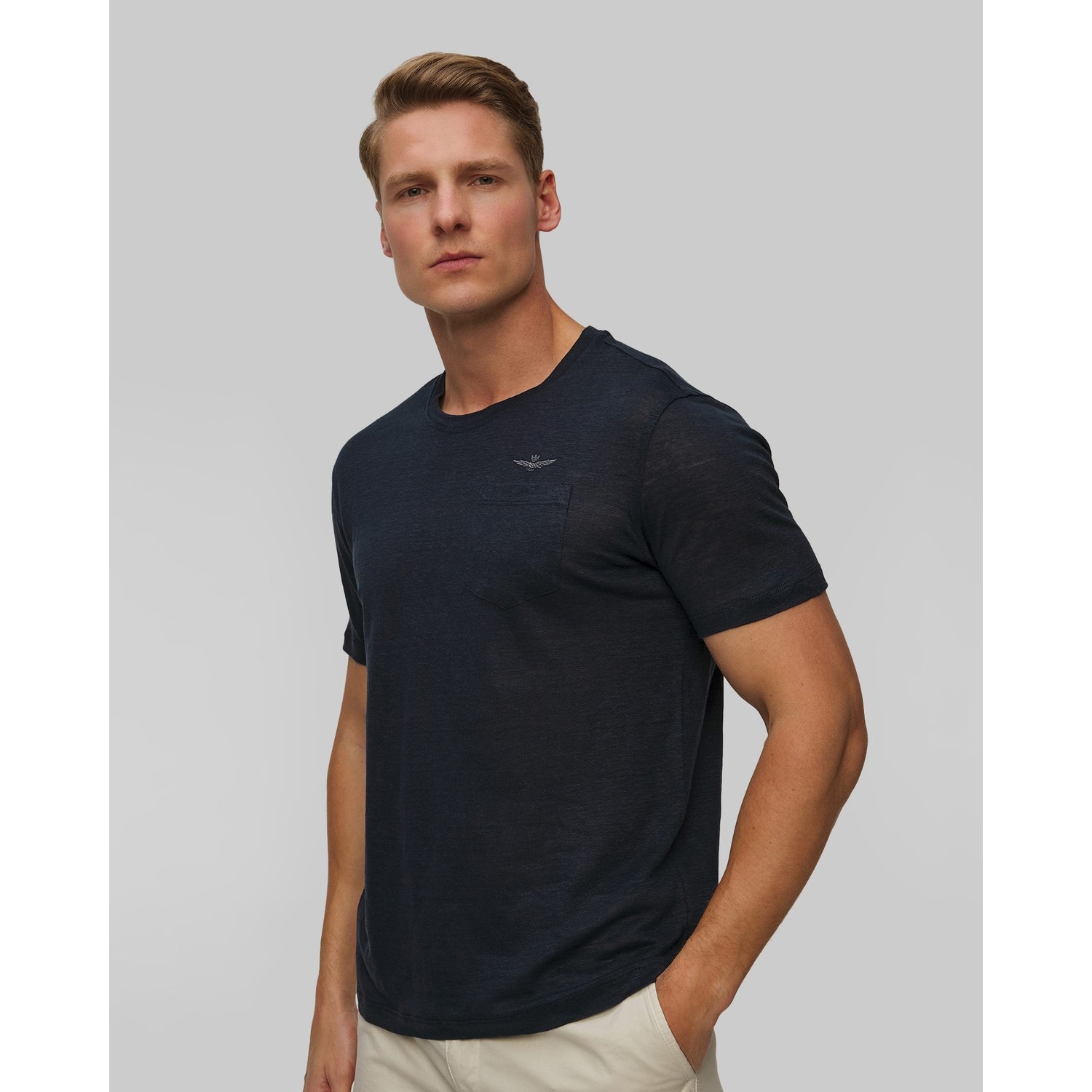 Granatowy T-shirt Z Lnu Męski Aeronautica Militare