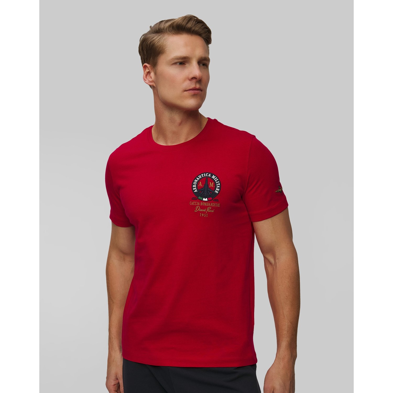 Czerwony T-shirt Męski Aeronautica Militare