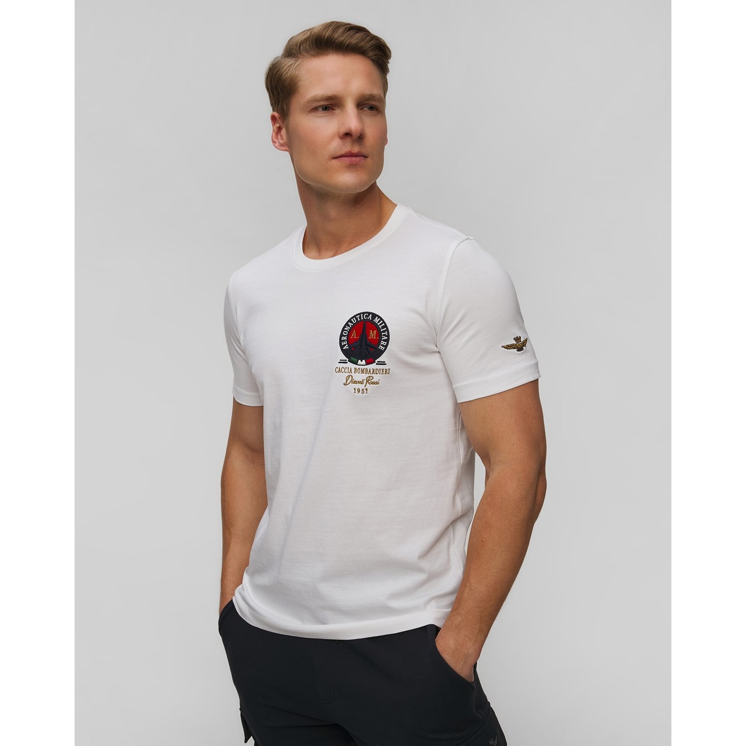 Biały T-shirt Męski Aeronautica Militare