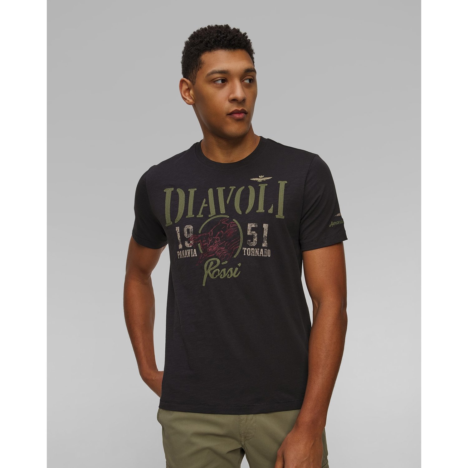 Granatowy T-shirt Męski Aeronautica Militare