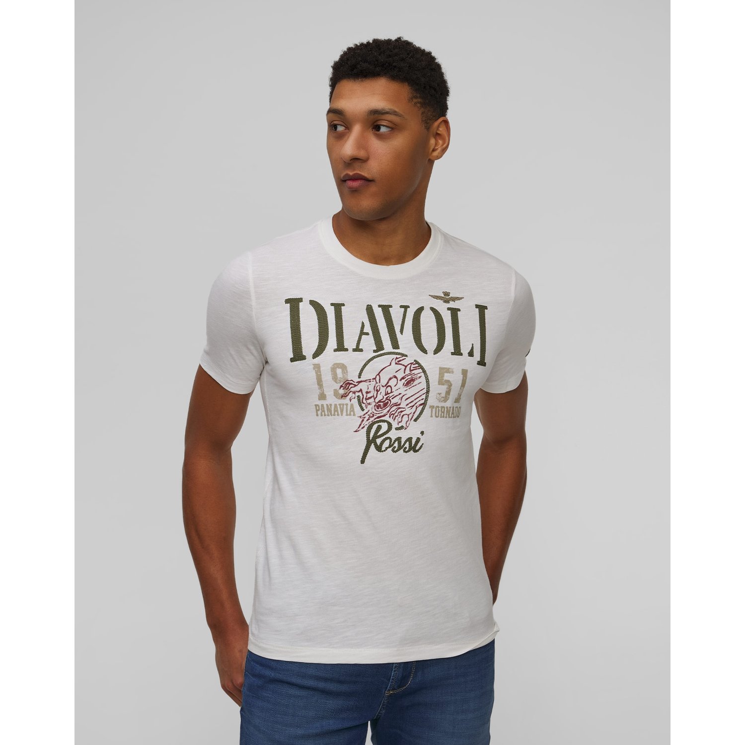 Biały T-shirt Męski Aeronautica Militare