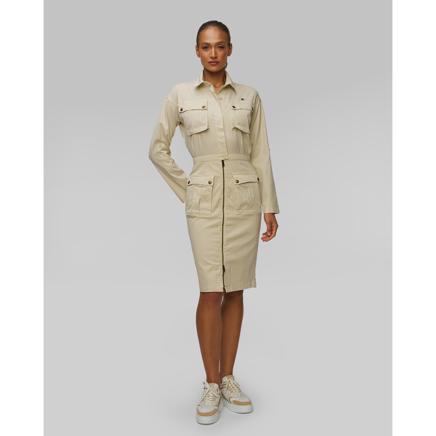 Beżowa Sukienka Bodycon Damska Aeronautica Militare