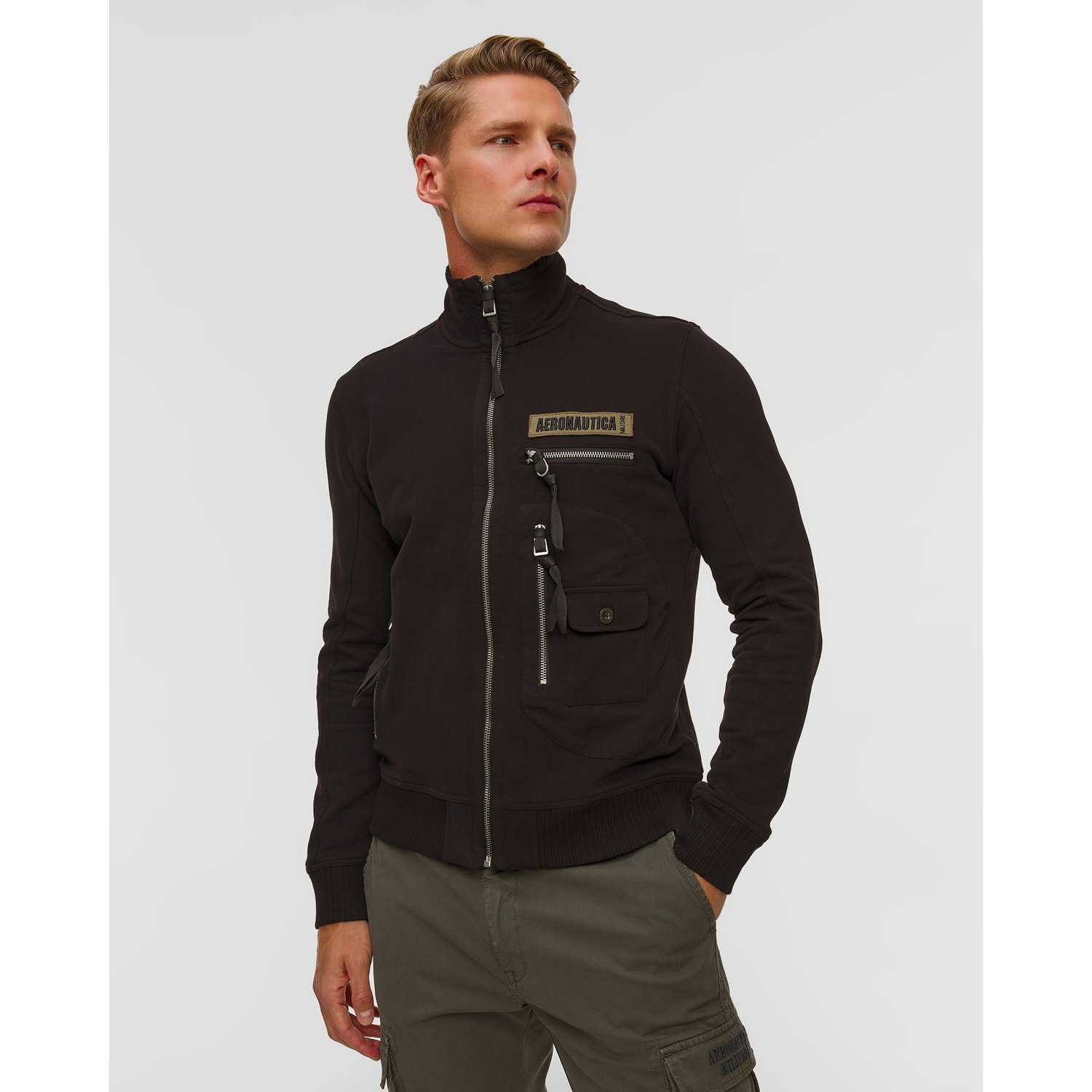 Czarna Bluza Rozpinana Męska Aeronautica Militare