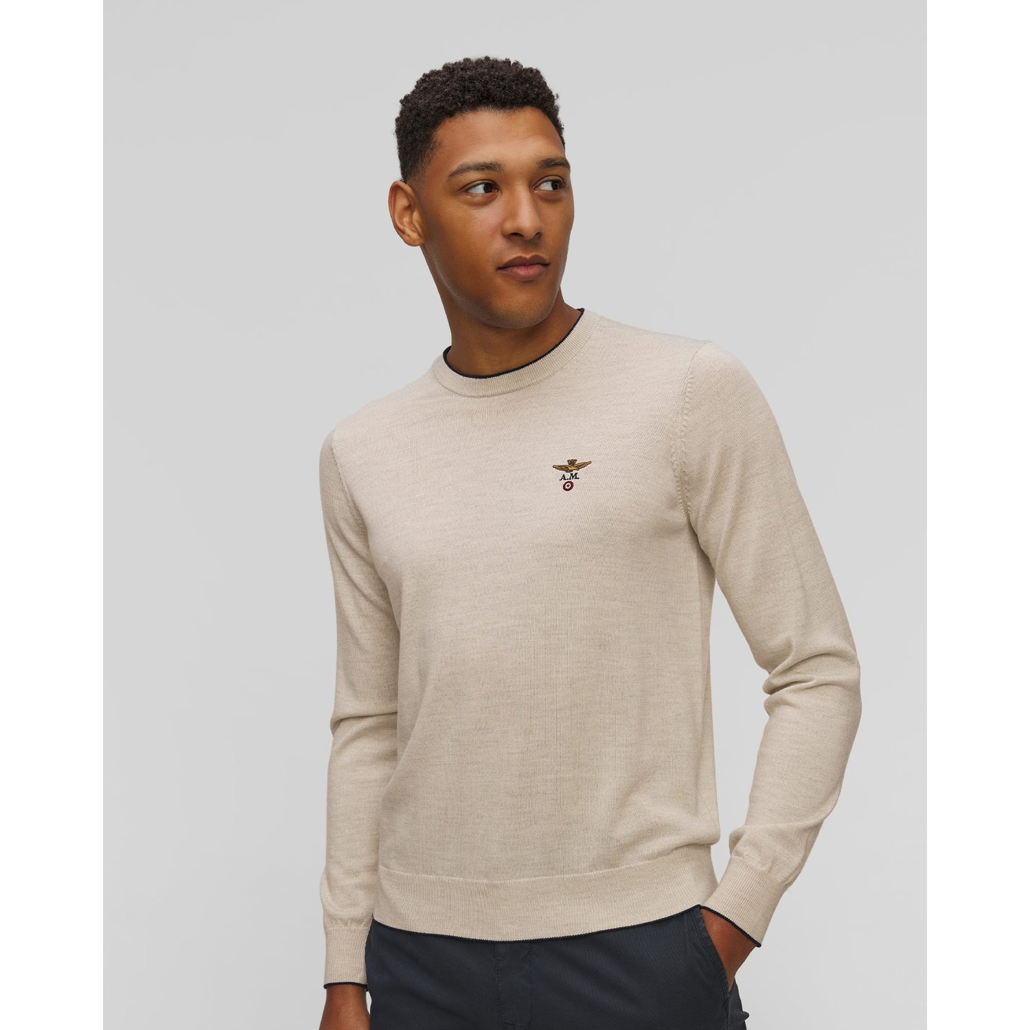 Beżowy Sweter Wełniany Męski Aeronautica Militare