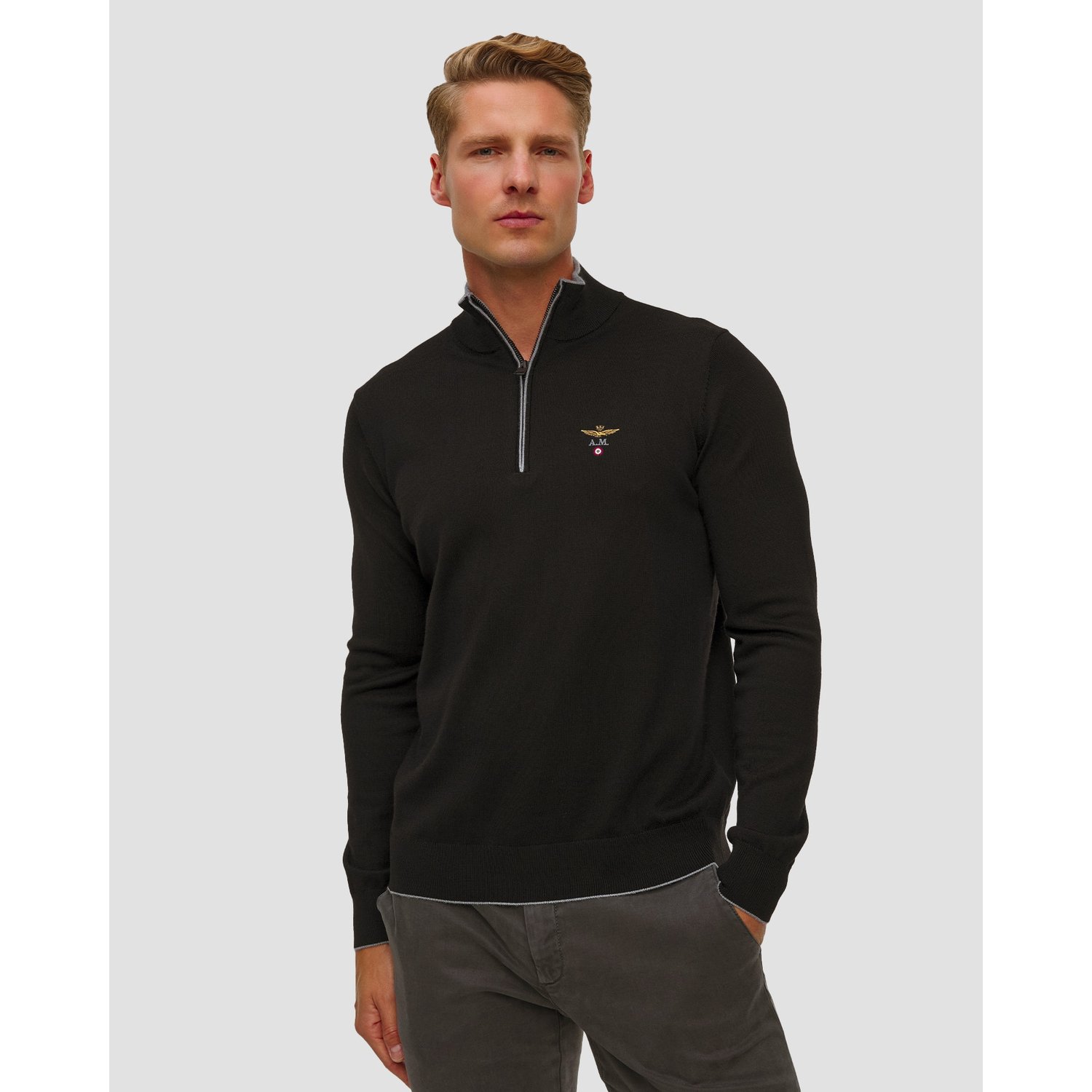 Czarny Sweter Wełniany Męski Aeronautica Militare