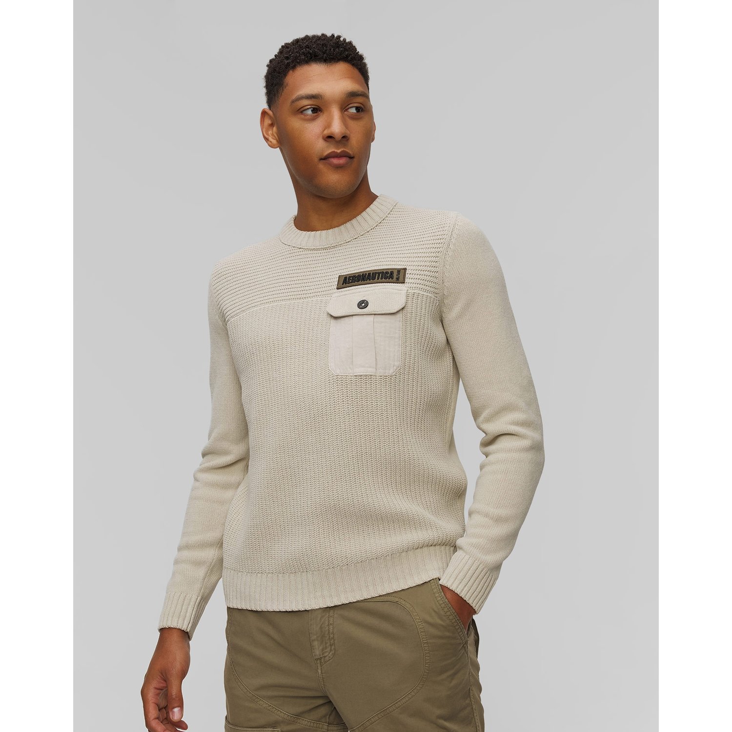 Beżowy Sweter Męski Aeronautica Militare