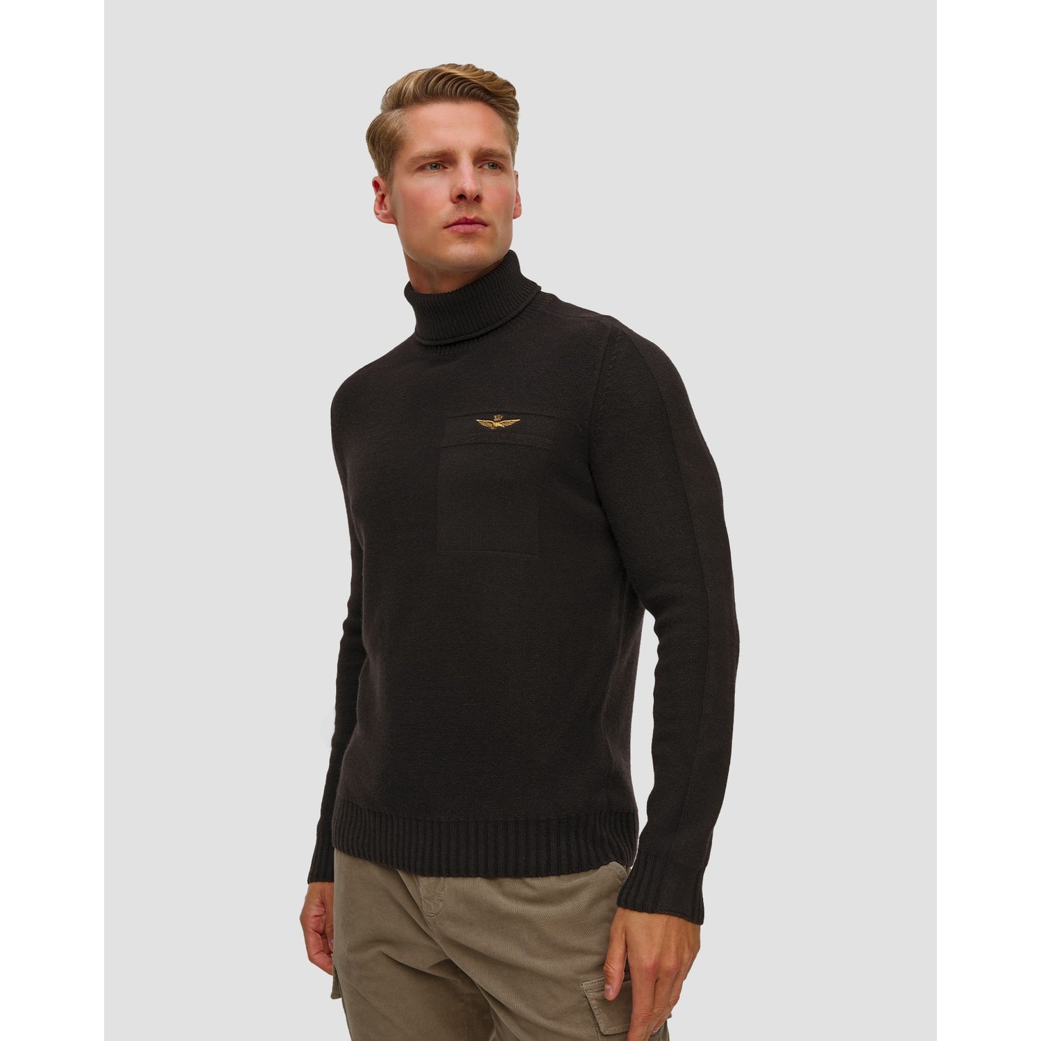 Czarny Sweter Z Wełną Męski Aeronautica Militare