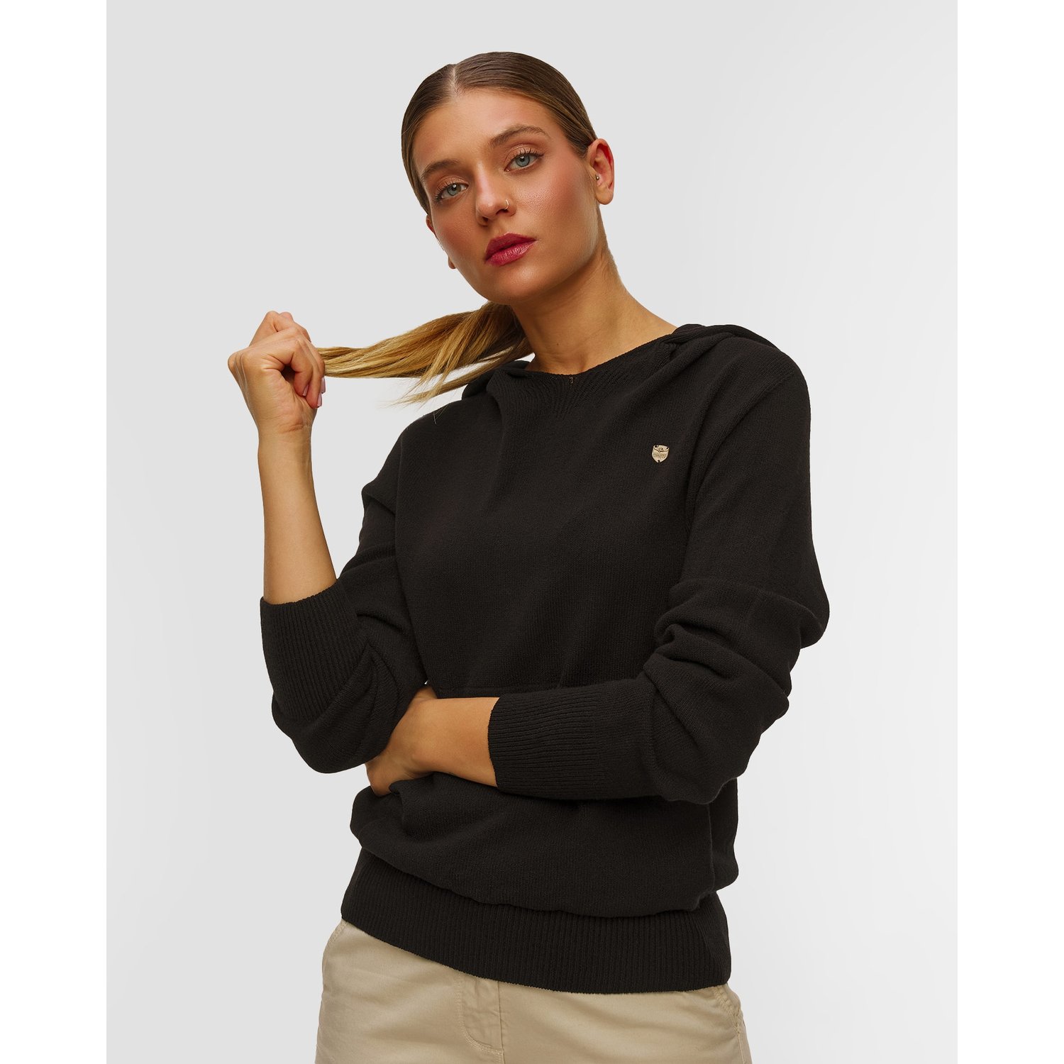 Czarny Sweter Z Kapturem Damski Aeronautica Militare