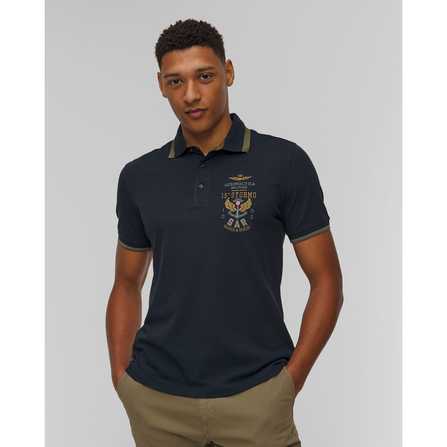 Granatowe Polo Męskie Aeronautica Militare
