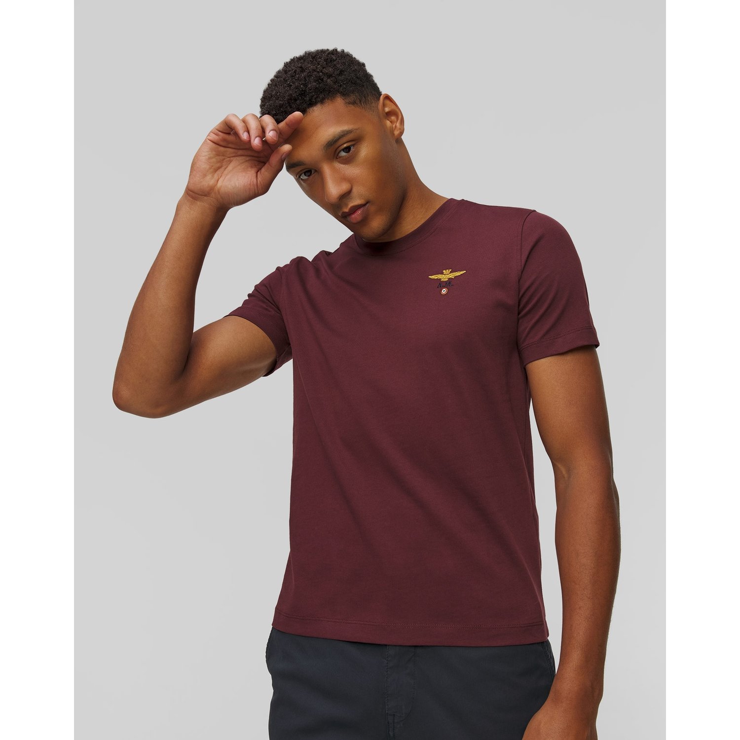 Bordowy T-shirt Męski Aeronautica Militare