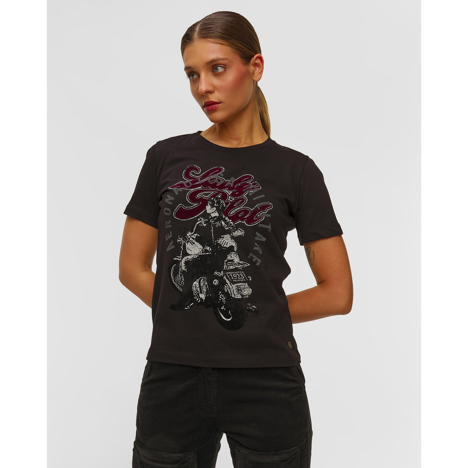 Czarny T-shirt Damski Aeronautica Militare