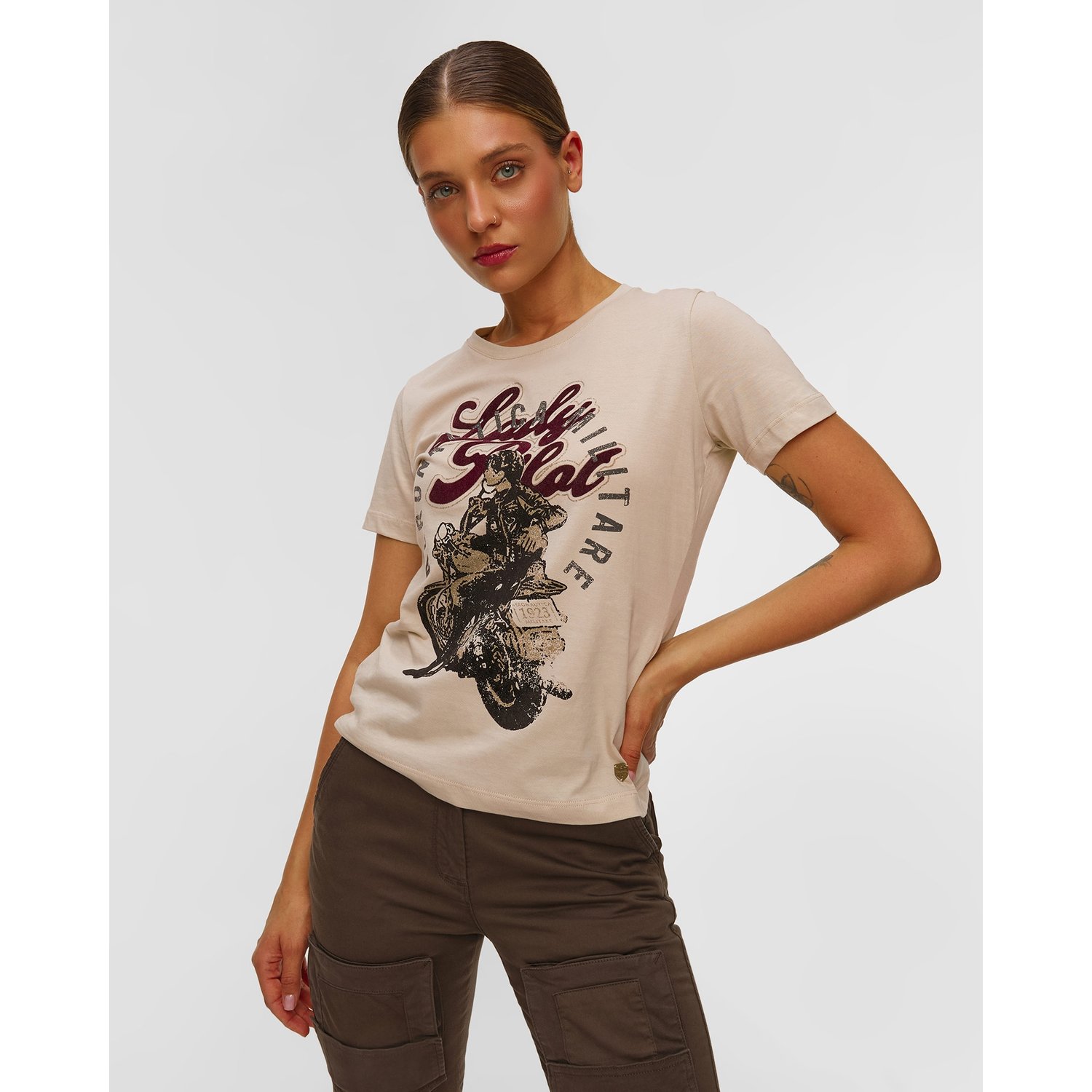 Beżowy T-shirt Damski Aeronautica Militare