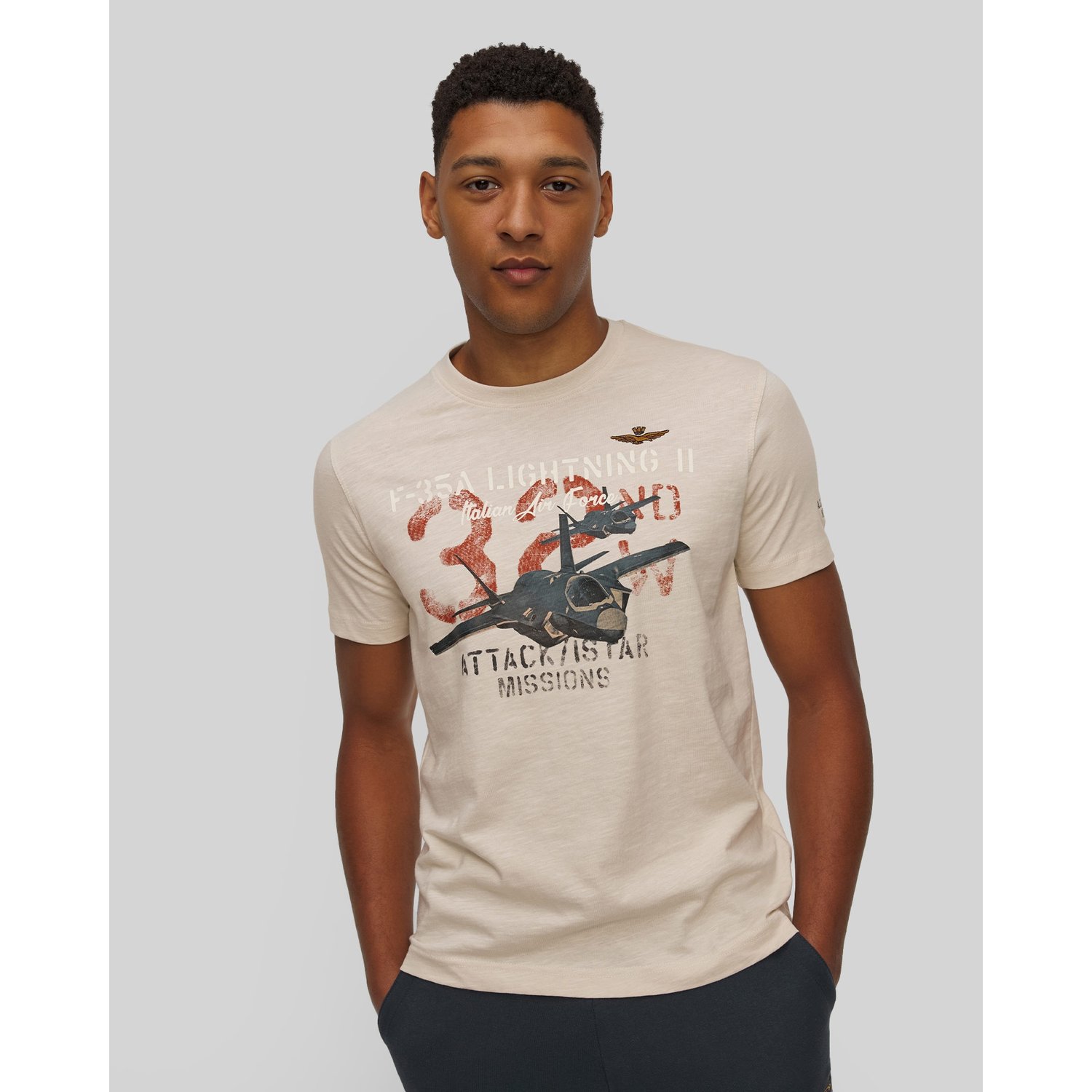 Beżowy T-shirt Męski Aeronautica Militare