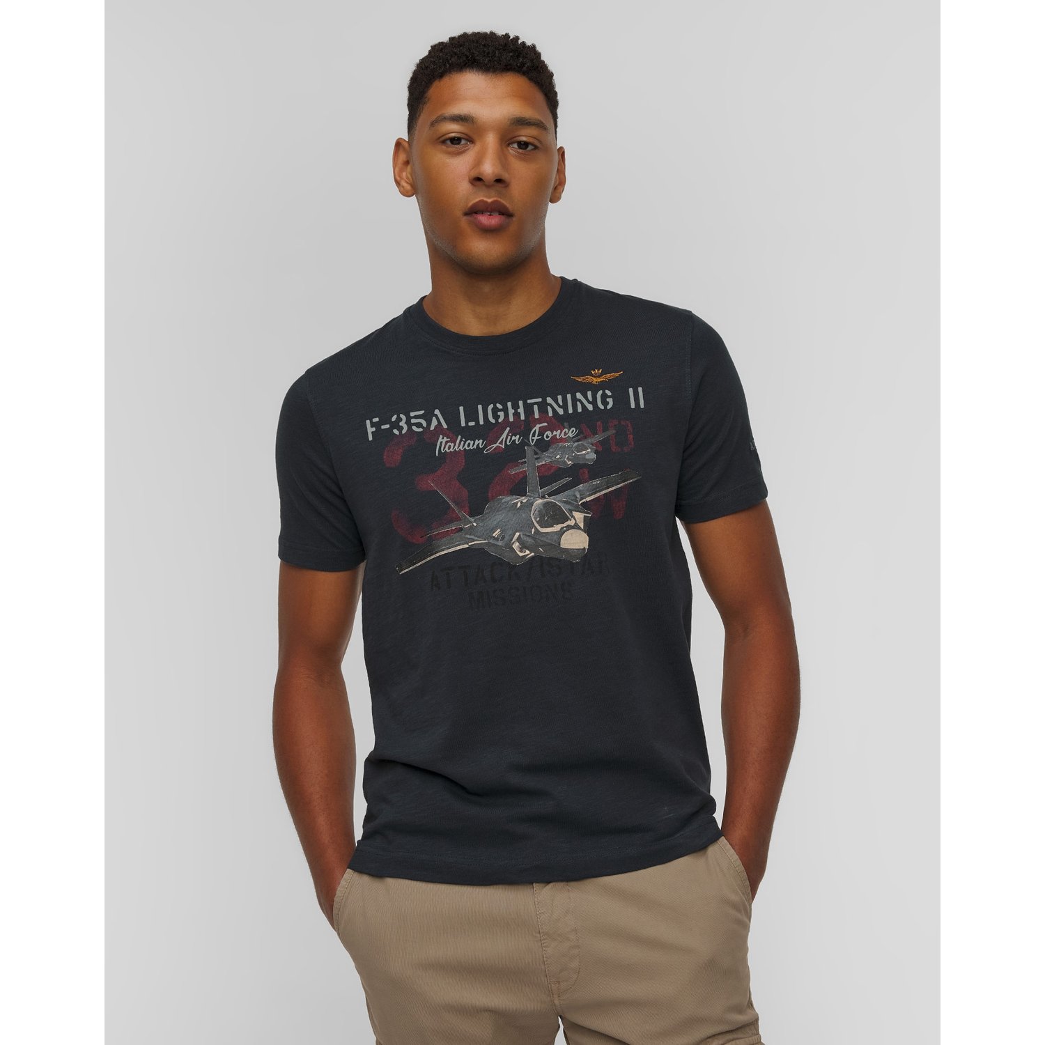 Granatowy T-shirt Męski Aeronautica Militare