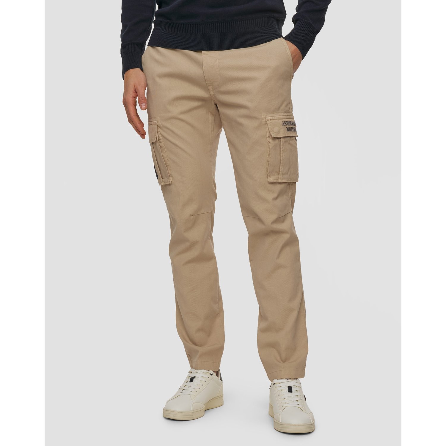 Beżowe Spodnie Cargo Męskie Aeronautica Militare