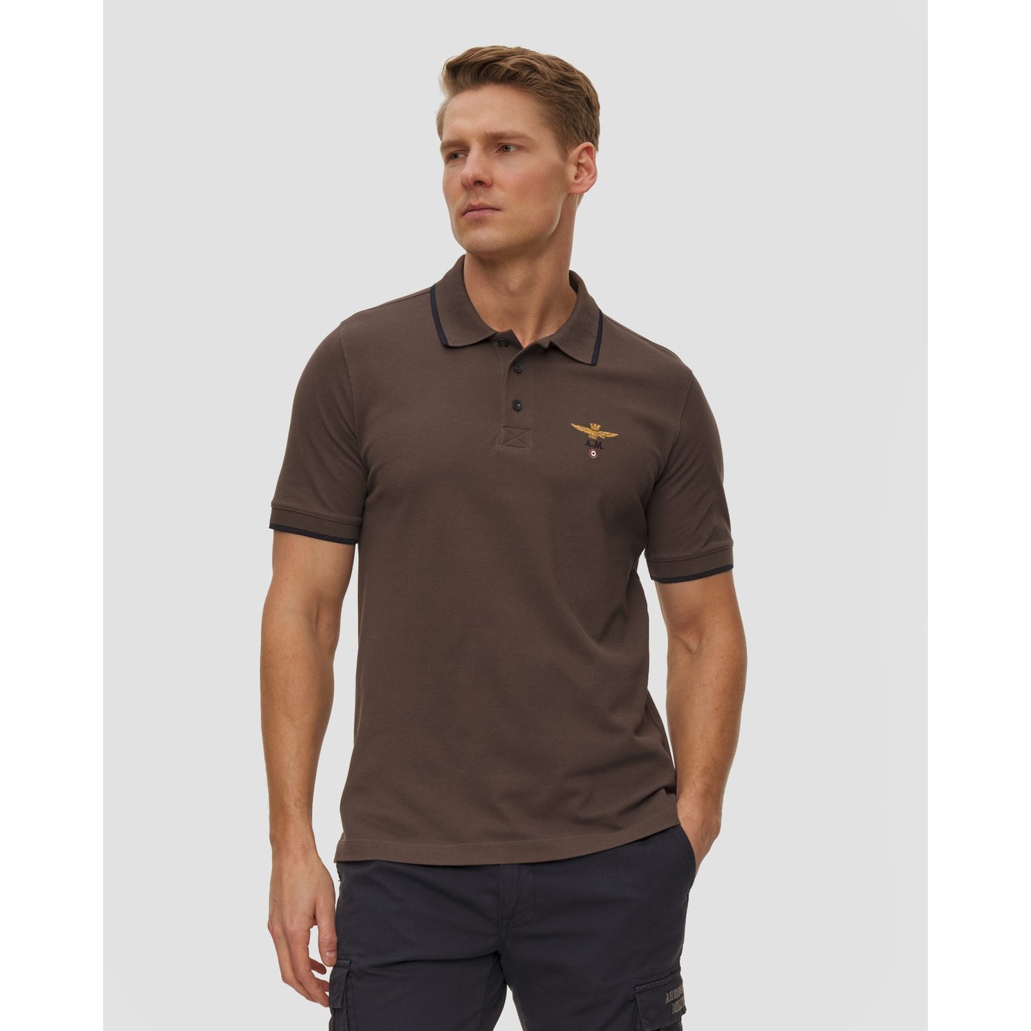 Brązowe Polo Męskie Aeronautica Militare