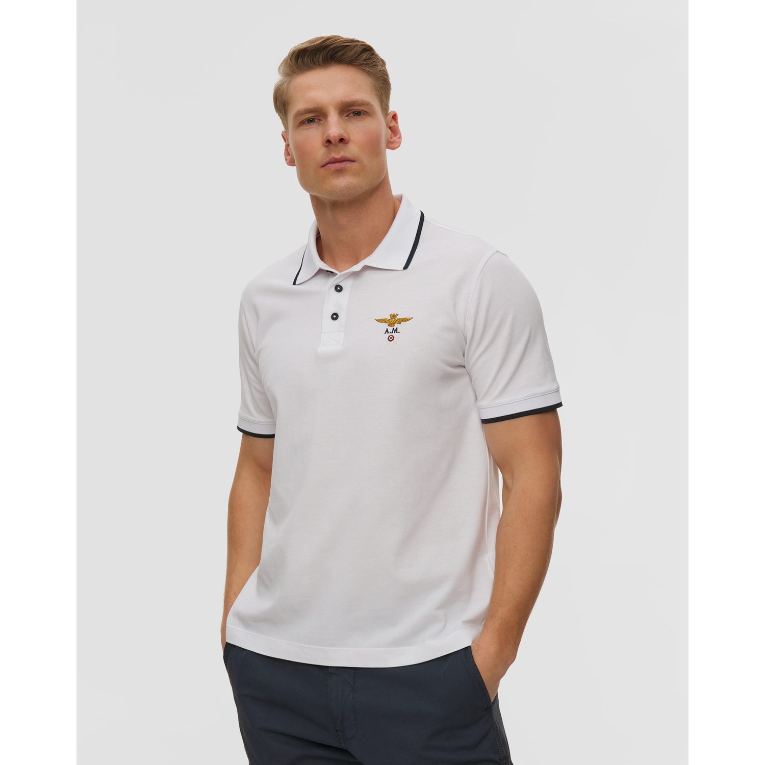 Białe Polo Męskie Aeronautica Militare
