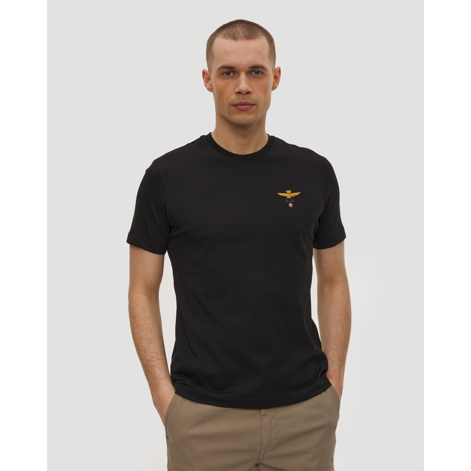 Czarny T-shirt Męski Aeronautica Militare