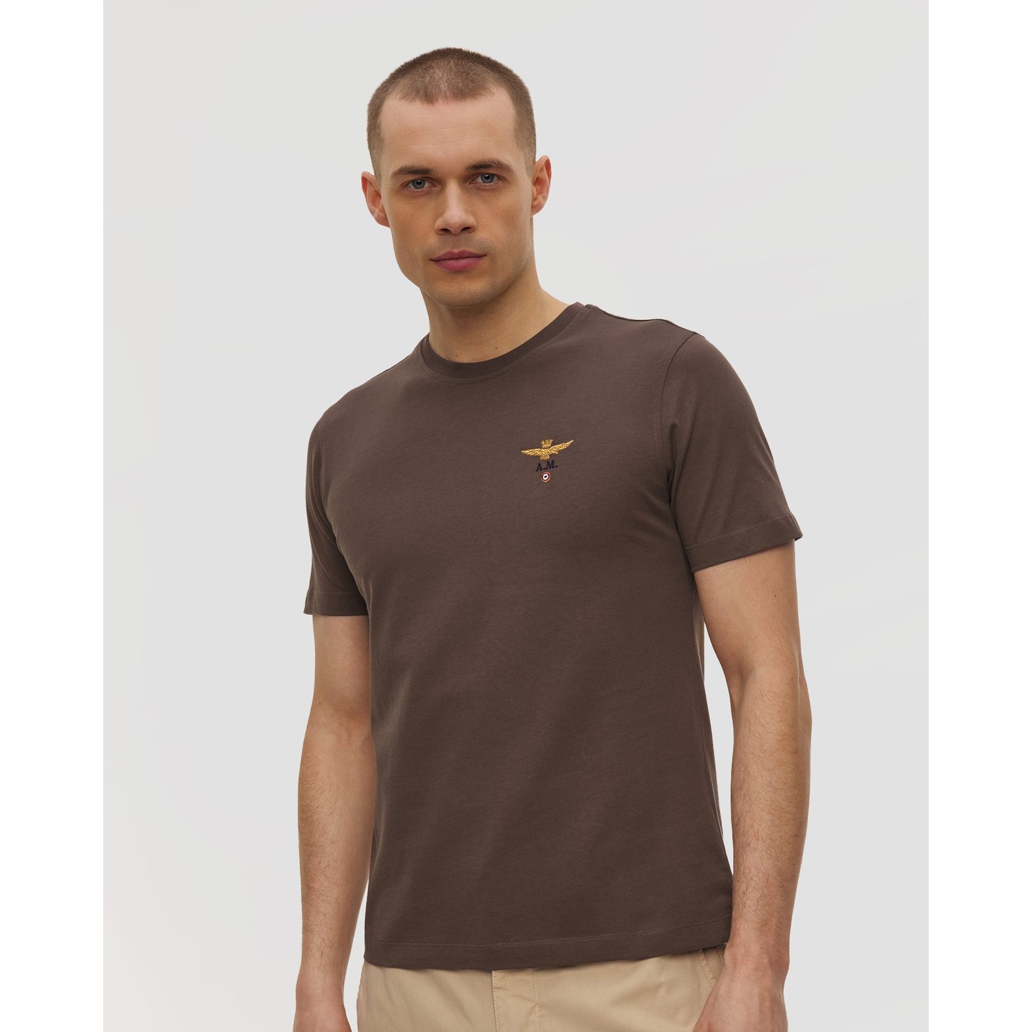 Brązowy T-shirt Męski Aeronautica Militare