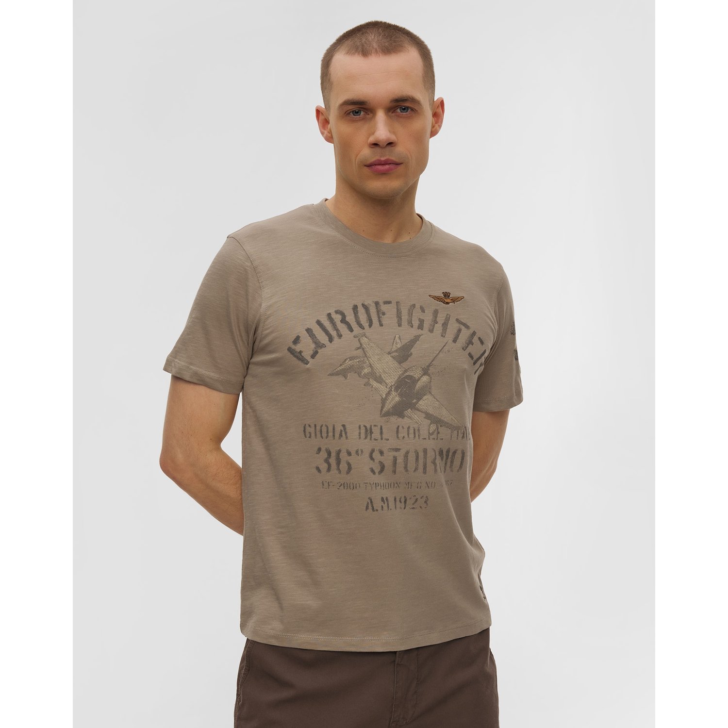 Brązowy T-shirt Męski Aeronautica Militare