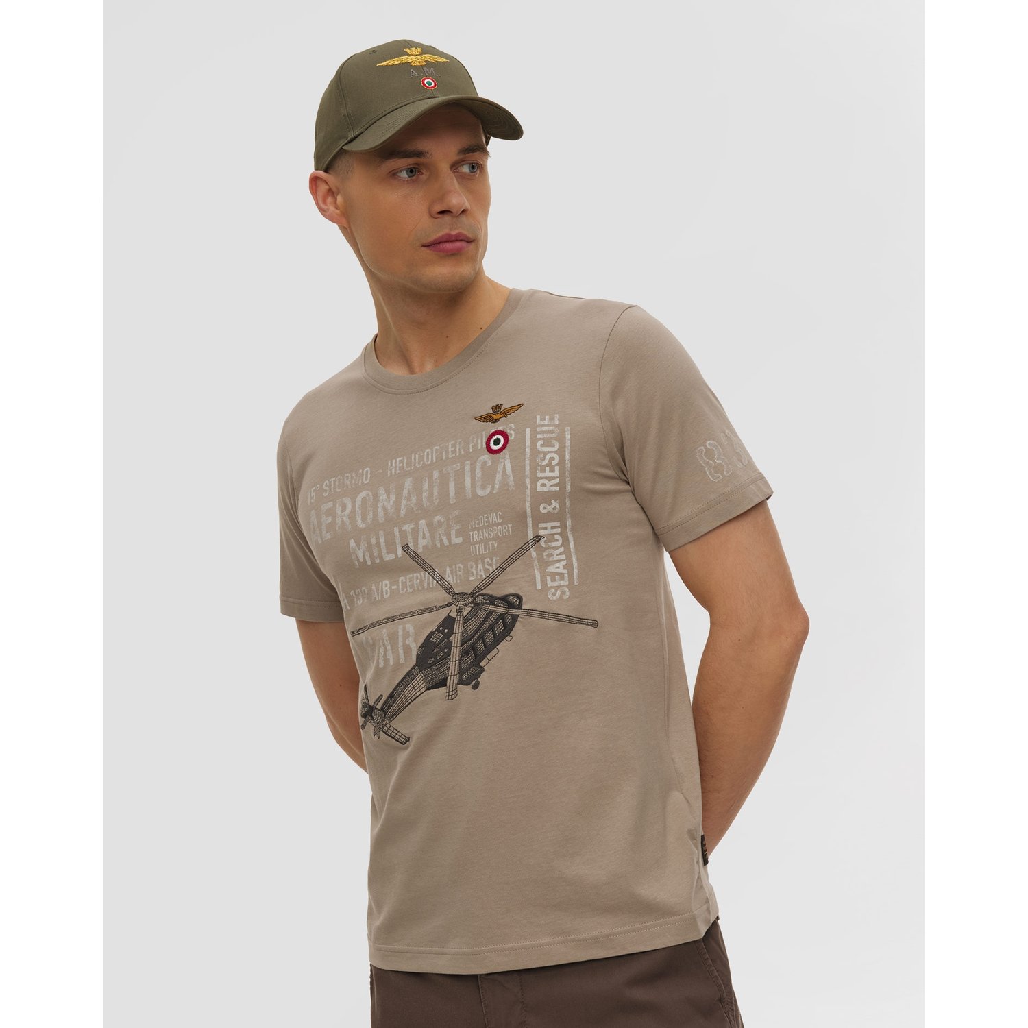 Brązowy T-shirt Męski Aeronautica Militare