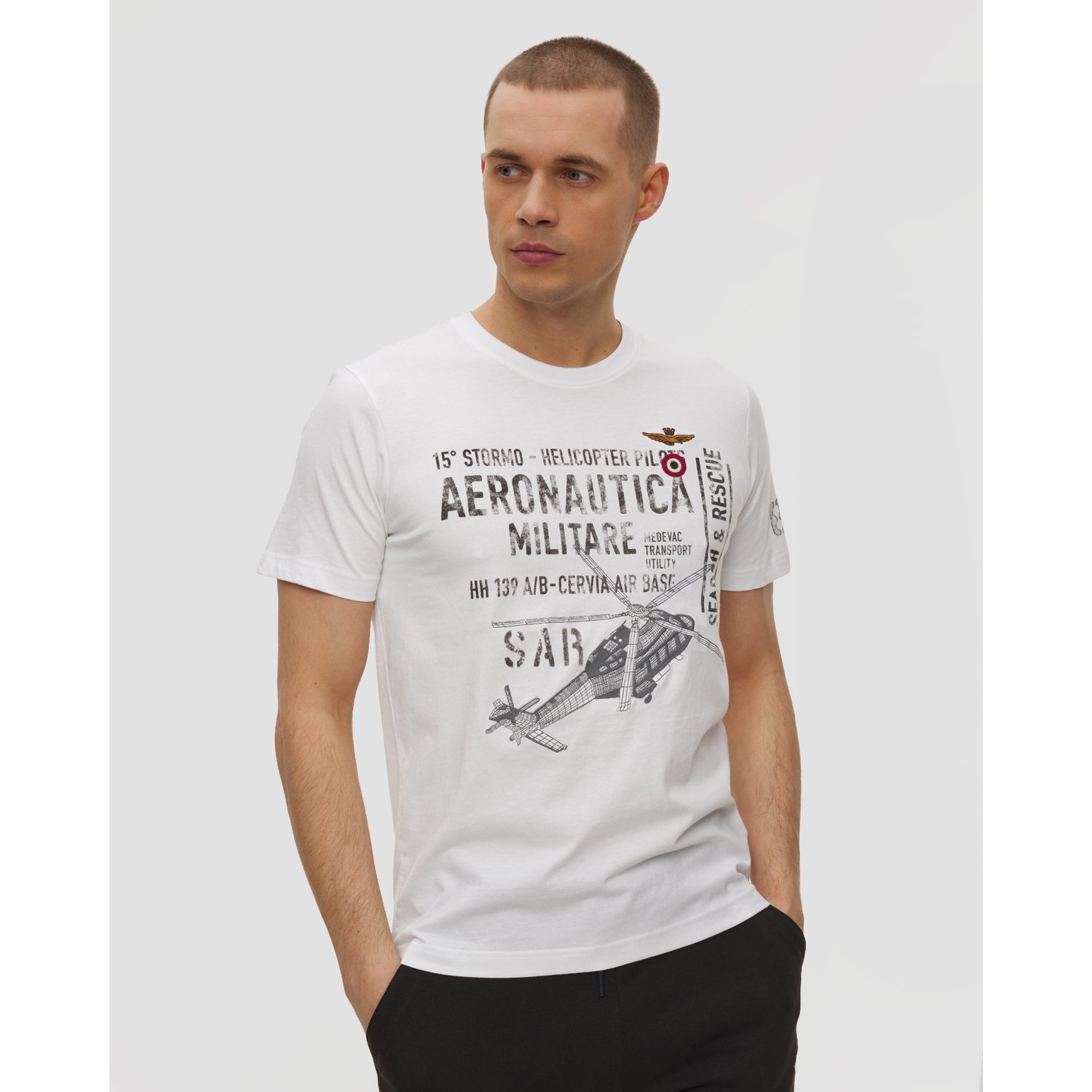Biały T-shirt Męski Aeronautica Militare