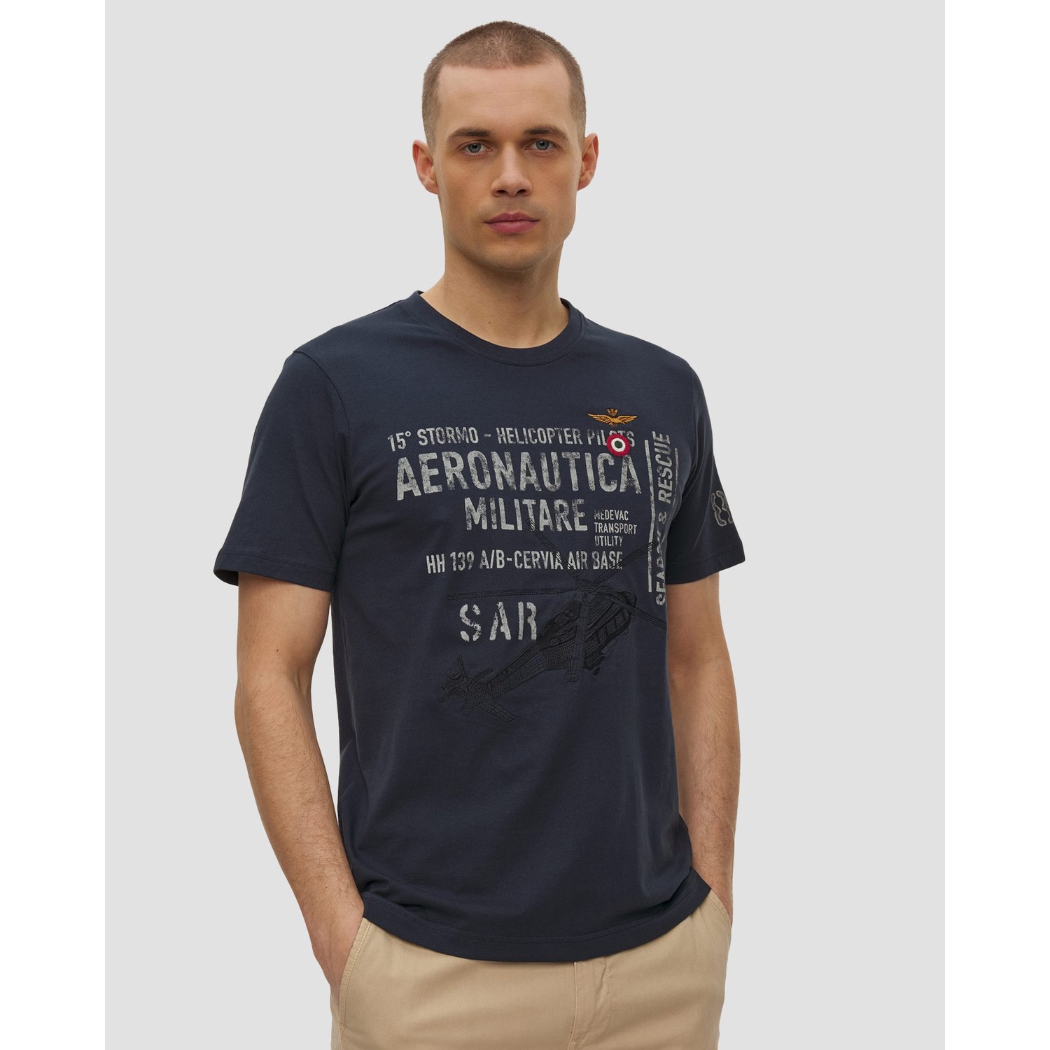 Granatowy T-shirt Męski Aeronautica Militare