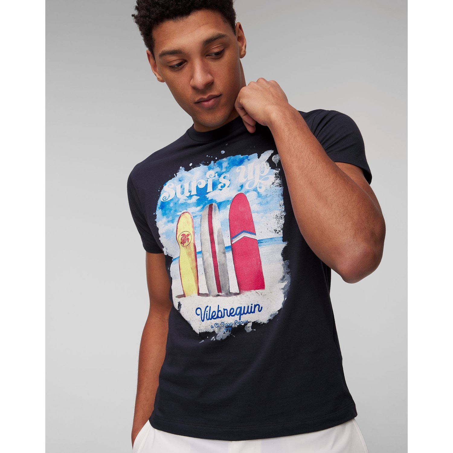 Granatowy T-shirt Męski Z Printem Vilebrequin Portisol