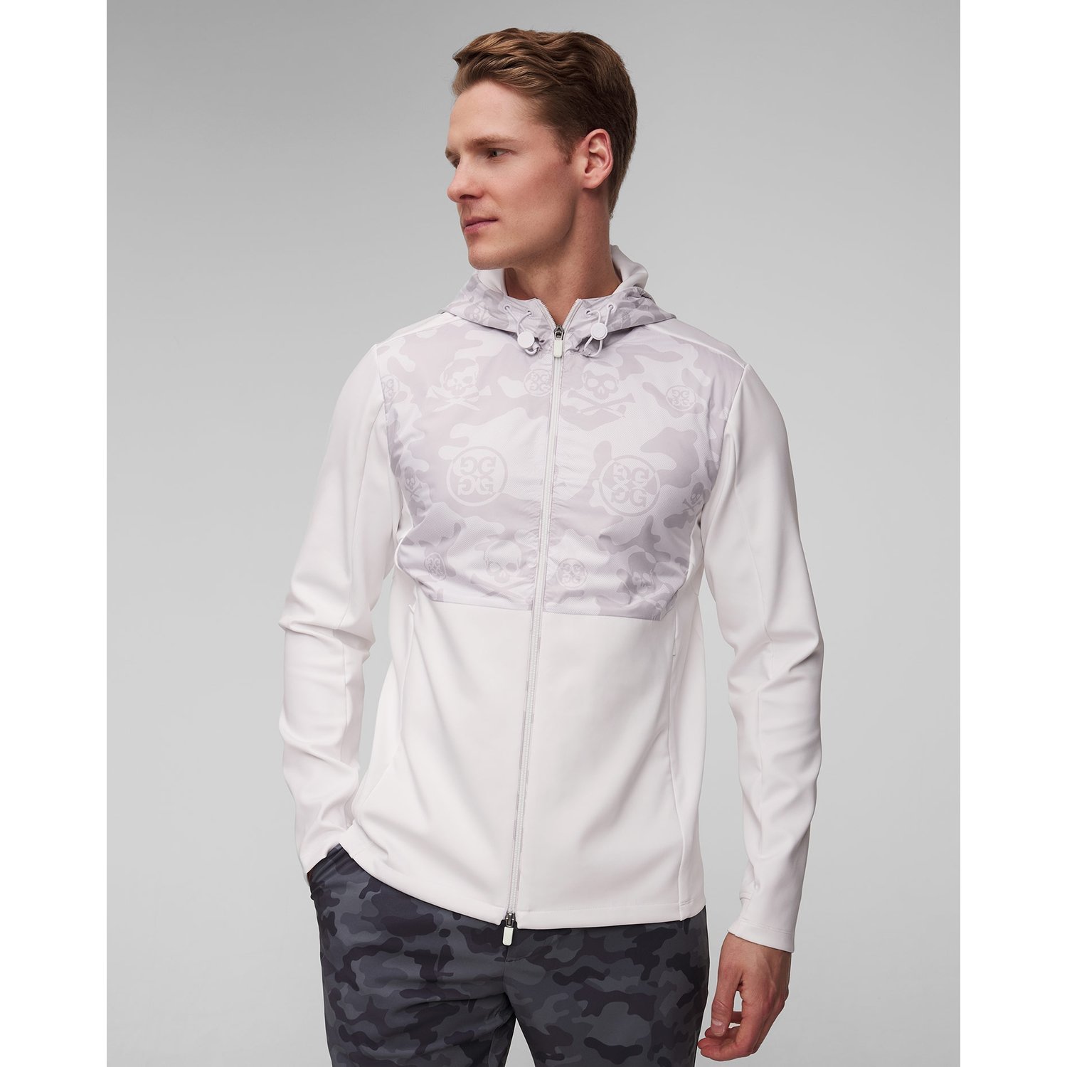 Biała Kurtka Golfowa Męska G/fore Dazzel Camo Stretch Tech Interlock Performer Jkt