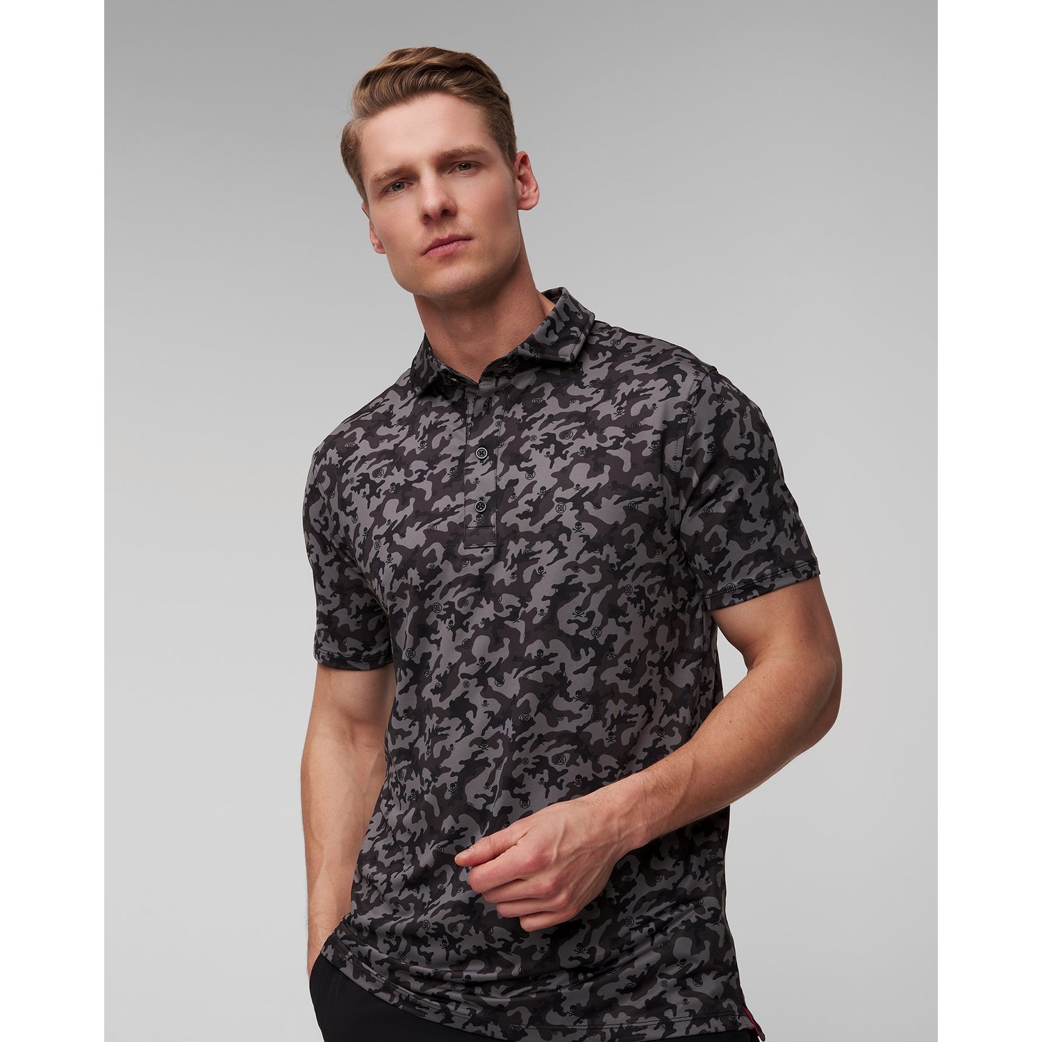 Szaro-czarne Polo Męskie Moro G/fore Mapped Icon Camo Tech Jersey Polo