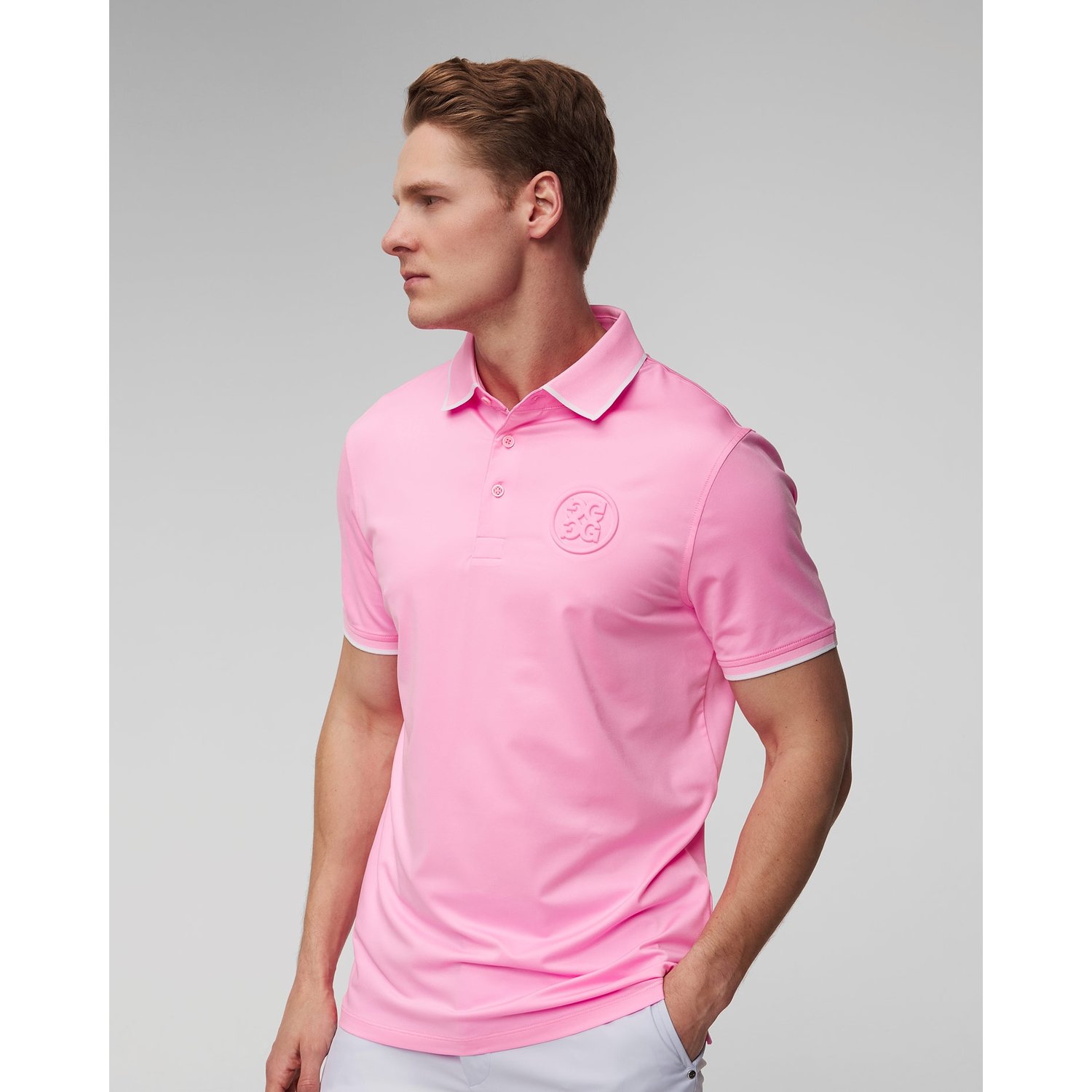 Różowe Polo Męskie G/fore Rib Collar Circle G's Embossed Tech Jersey Polo