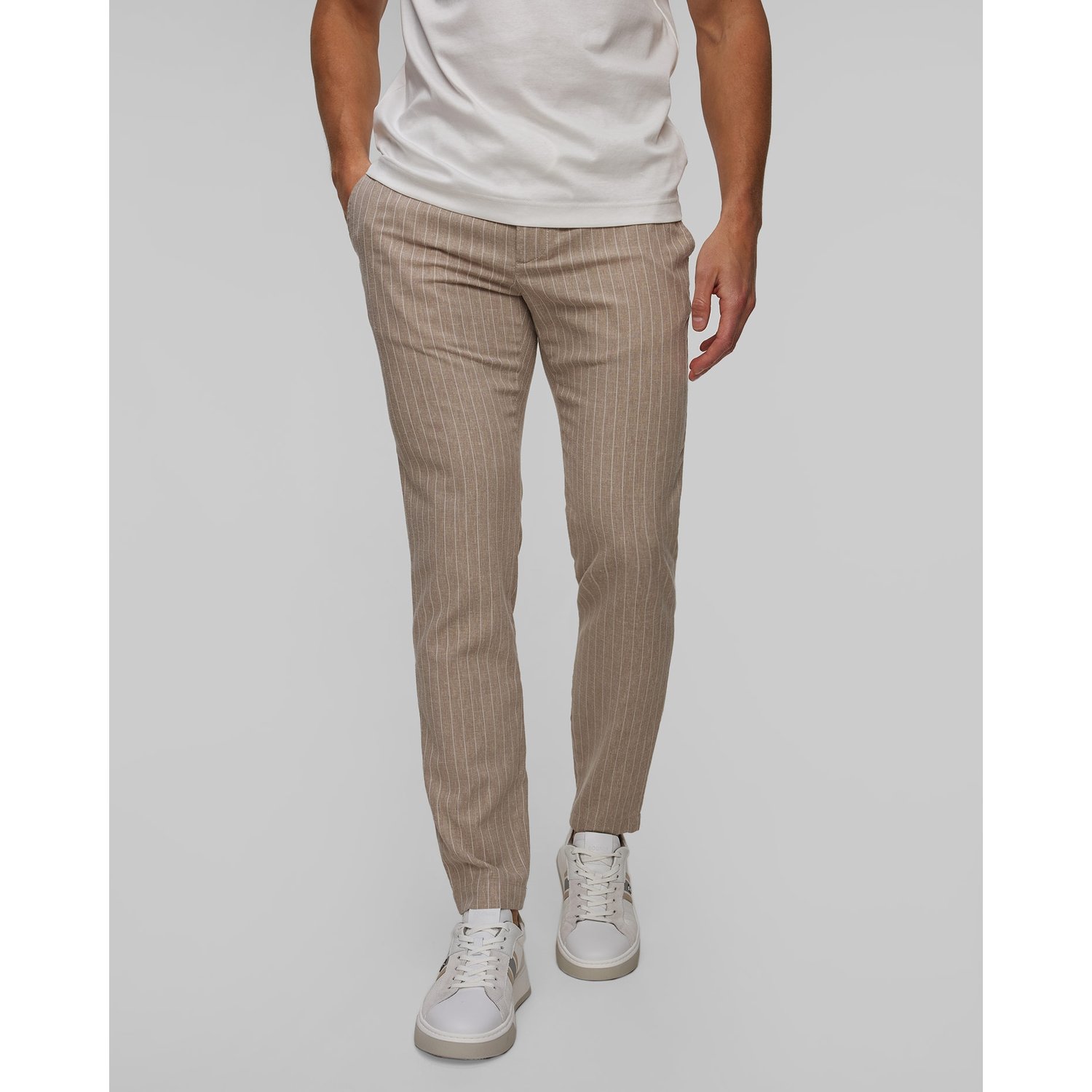 Spodnie Z Lnem Męskie Alberto Jump Linen Stripe