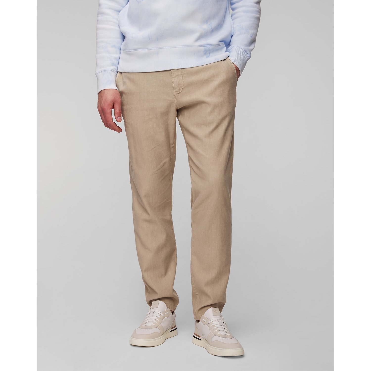 Beżowe Spodnie Z Lnem Męskie Alberto Steve-linen Herringbone