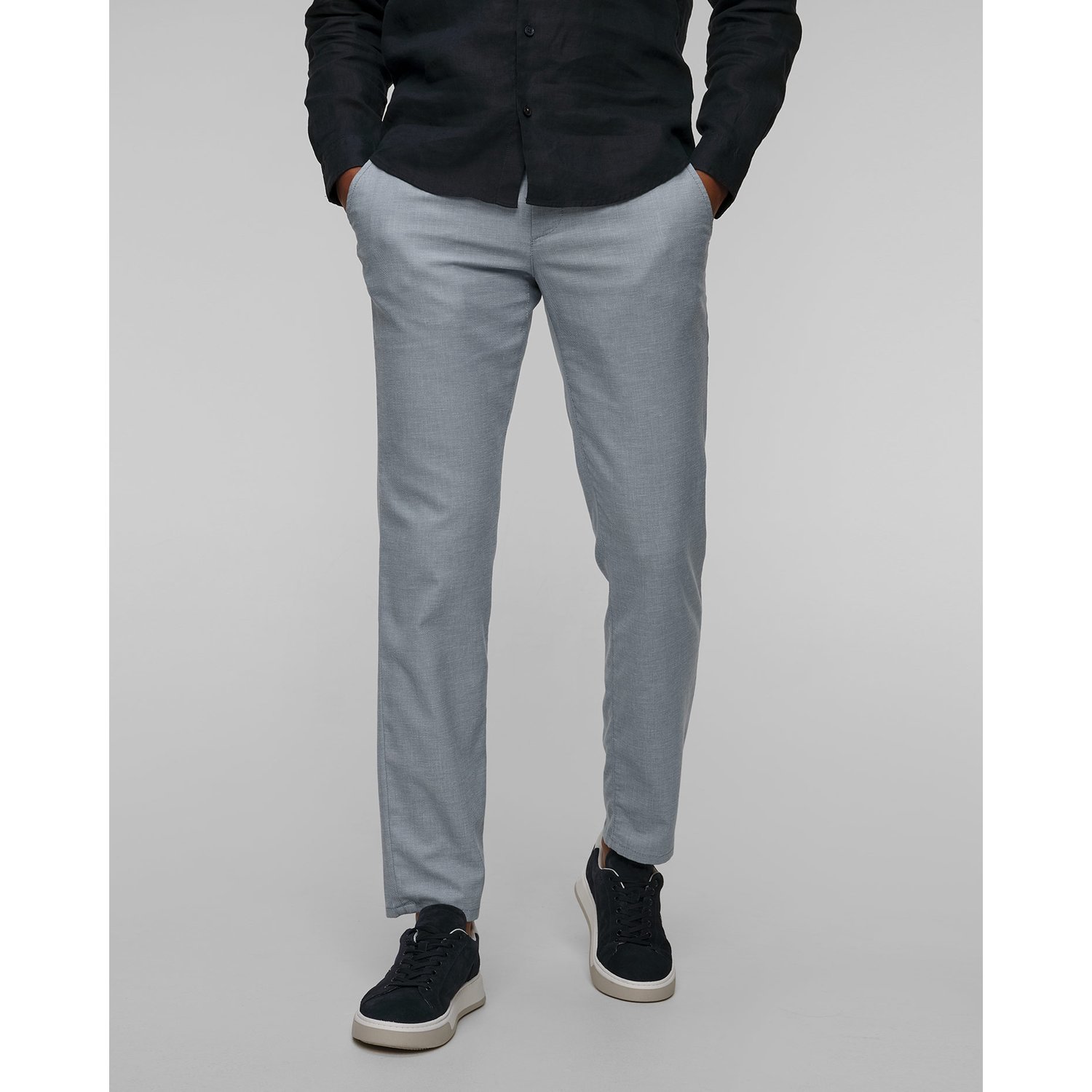 Niebieskie Spodnie Z Lnem Męskie Alberto Lou-j - Luxury Linen