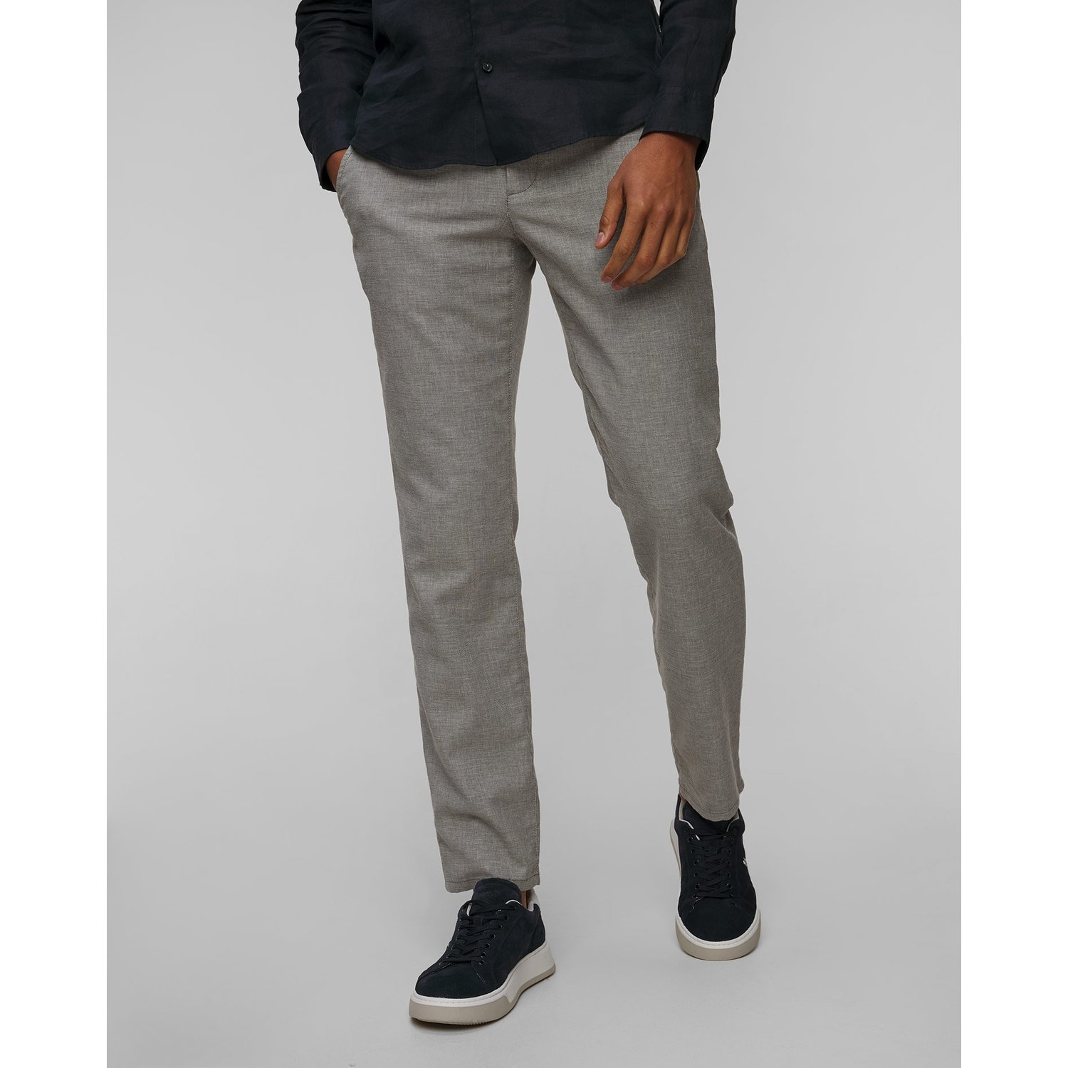 Jasnoszare Spodnie Z Lnem Męskie Alberto Lou-j - Luxury Linen