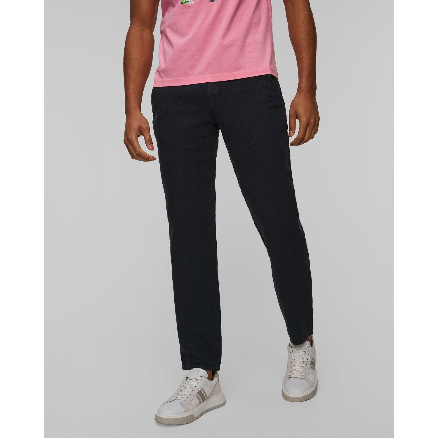 Granatowe Spodnie Lniane Męskie Alberto Lou-j - Pure Linen