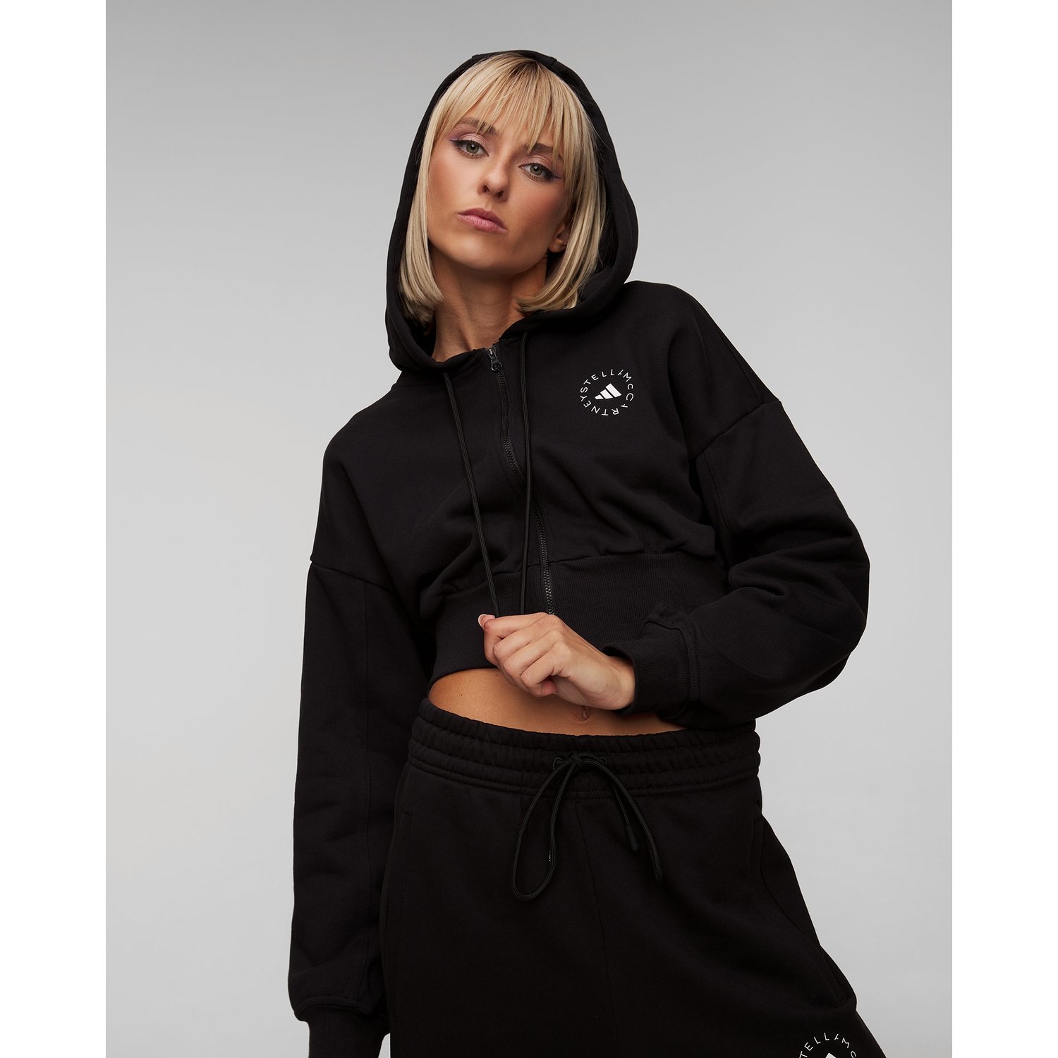 Czarna Bluza Damska Adidas By Stella Mccartney Asmc Crop Hoodie