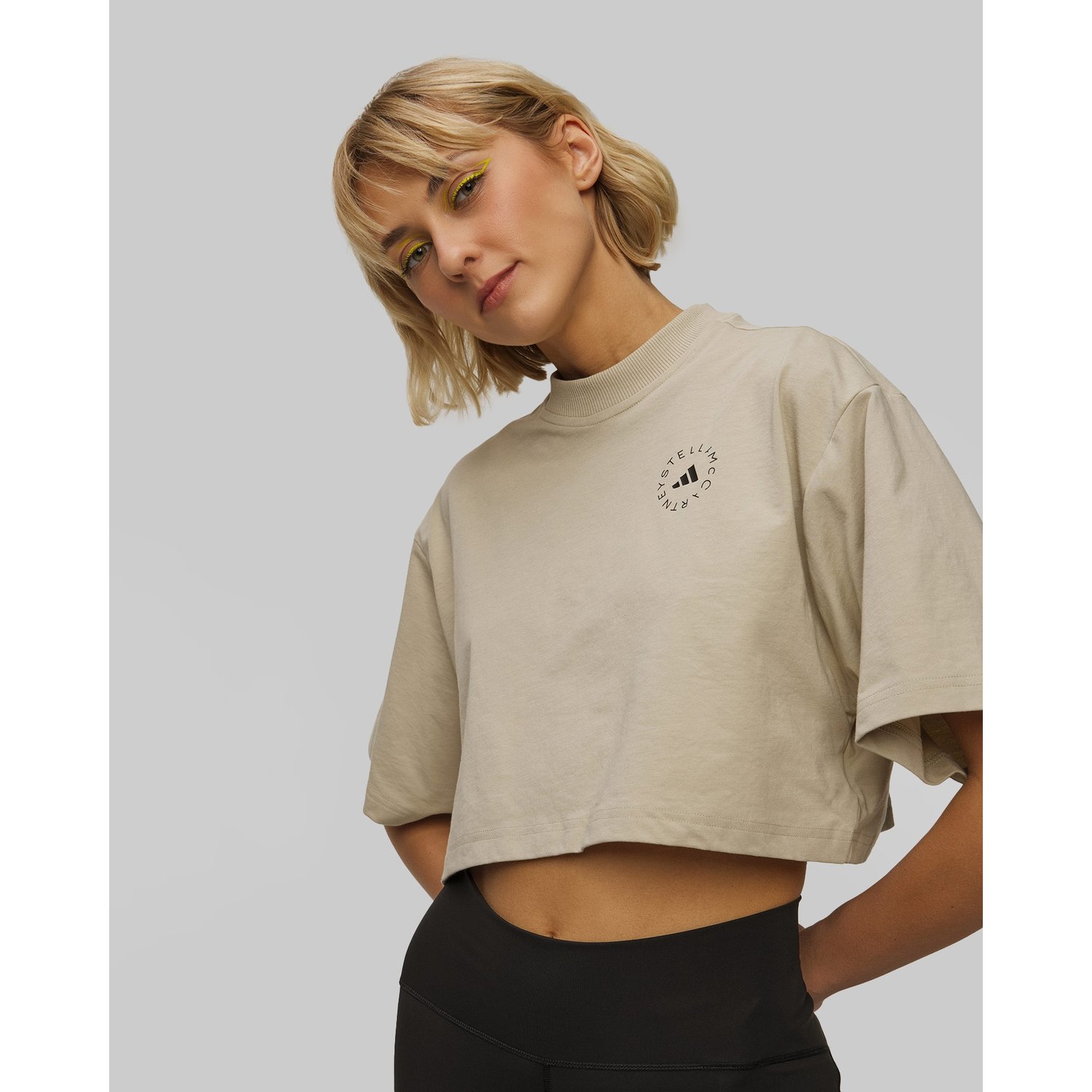 Beżowy Crop Top Damski Adidas By Stella Mccartney