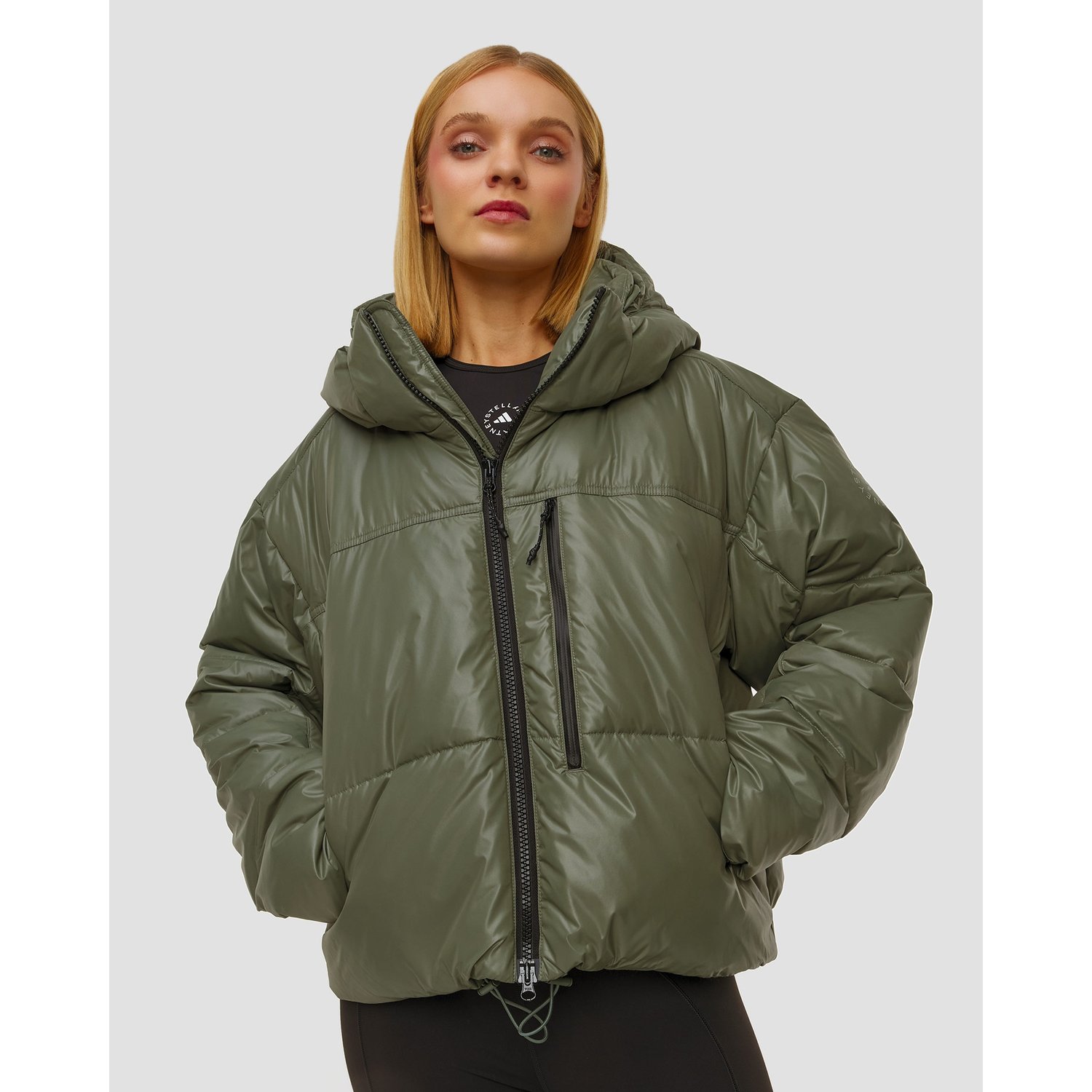 Kurtka Puchowa Khaki Damska Adidas By Stella Mccartney Short Puf