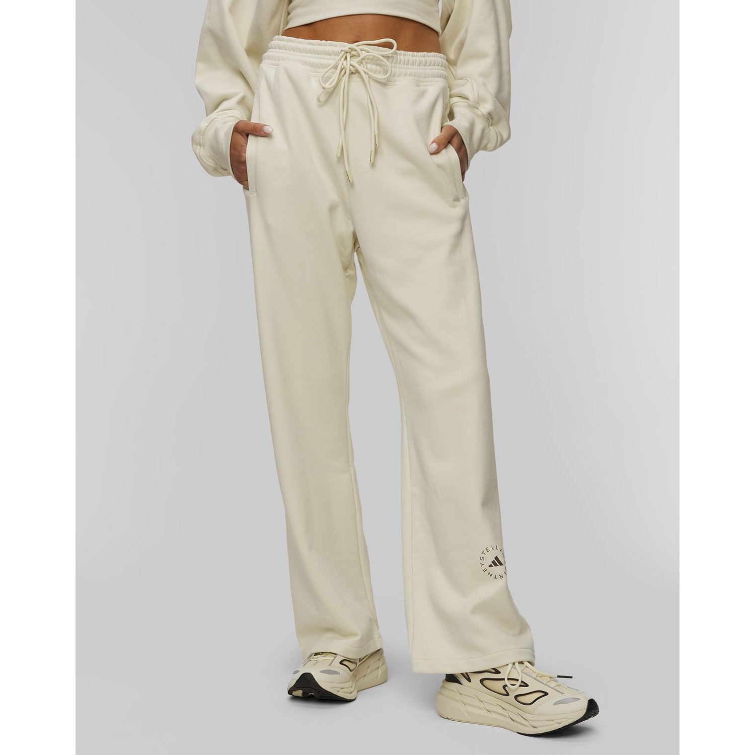 Beżowe Spodnie Dresowe Damskie Adidas By Stella Mccartney Straight