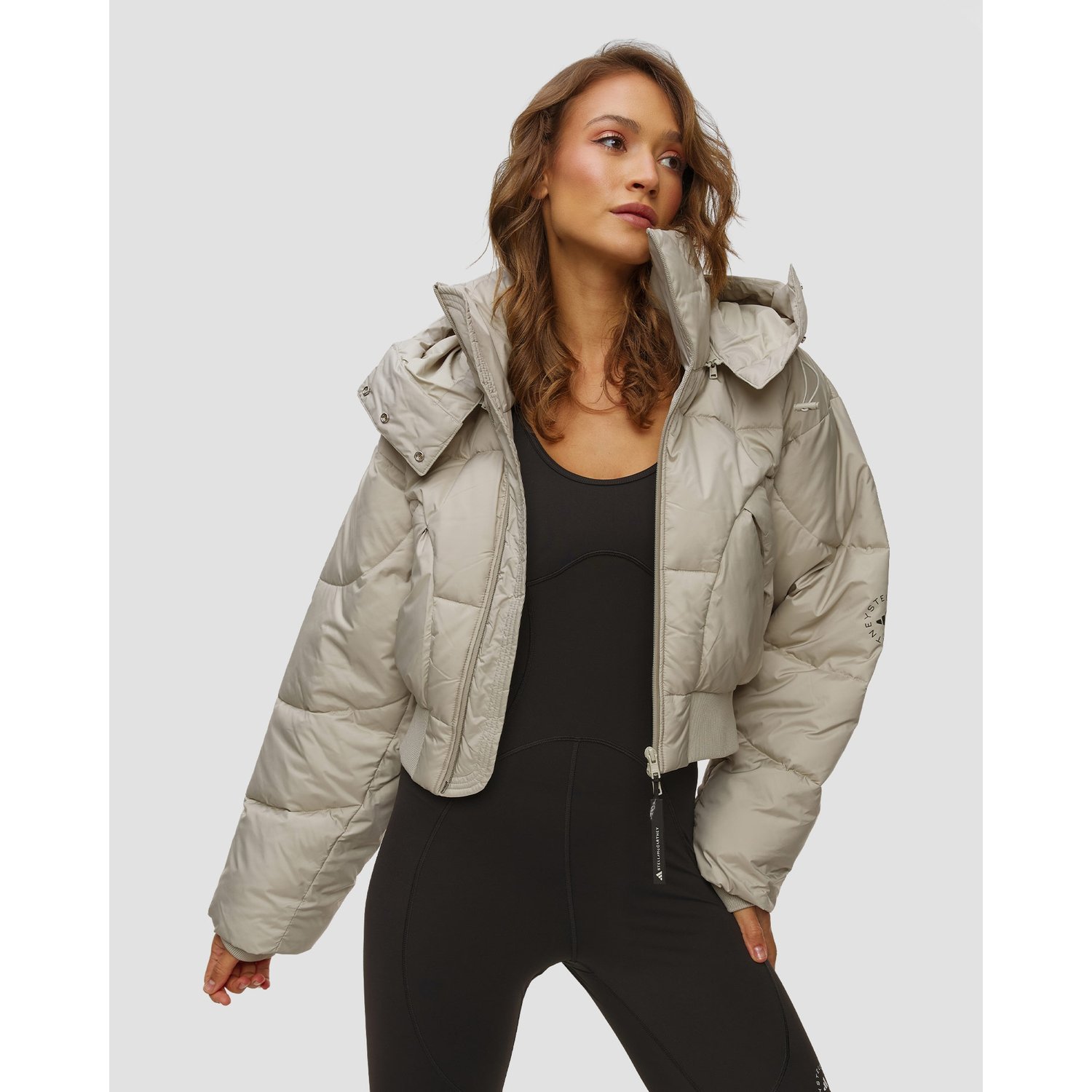 Szara Kurtka Puchowa Damska Adidas By Stella Mccartney Cropped Puffer