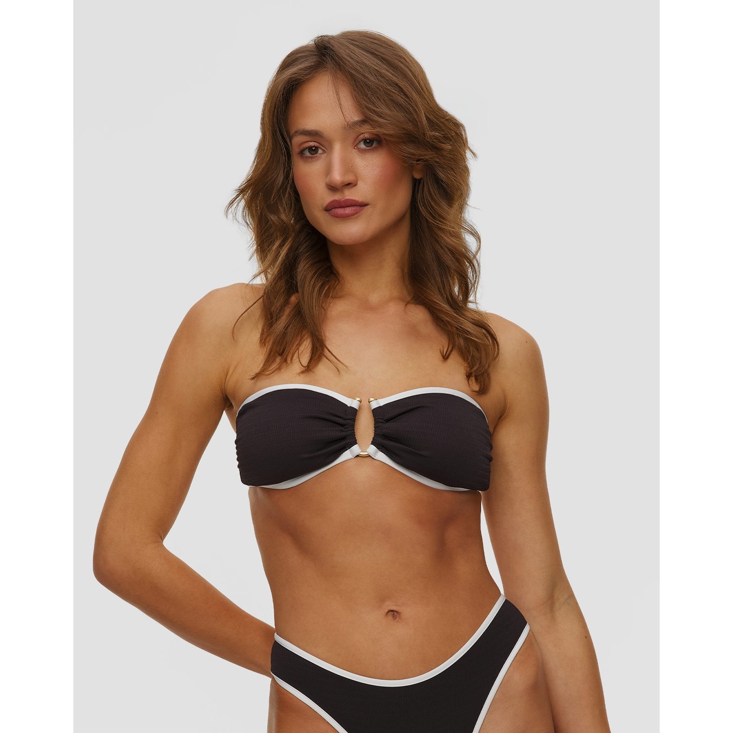 Czarna Góra Od Stroju Kąpielowego Damska Seafolly Ring Front Bandeau
